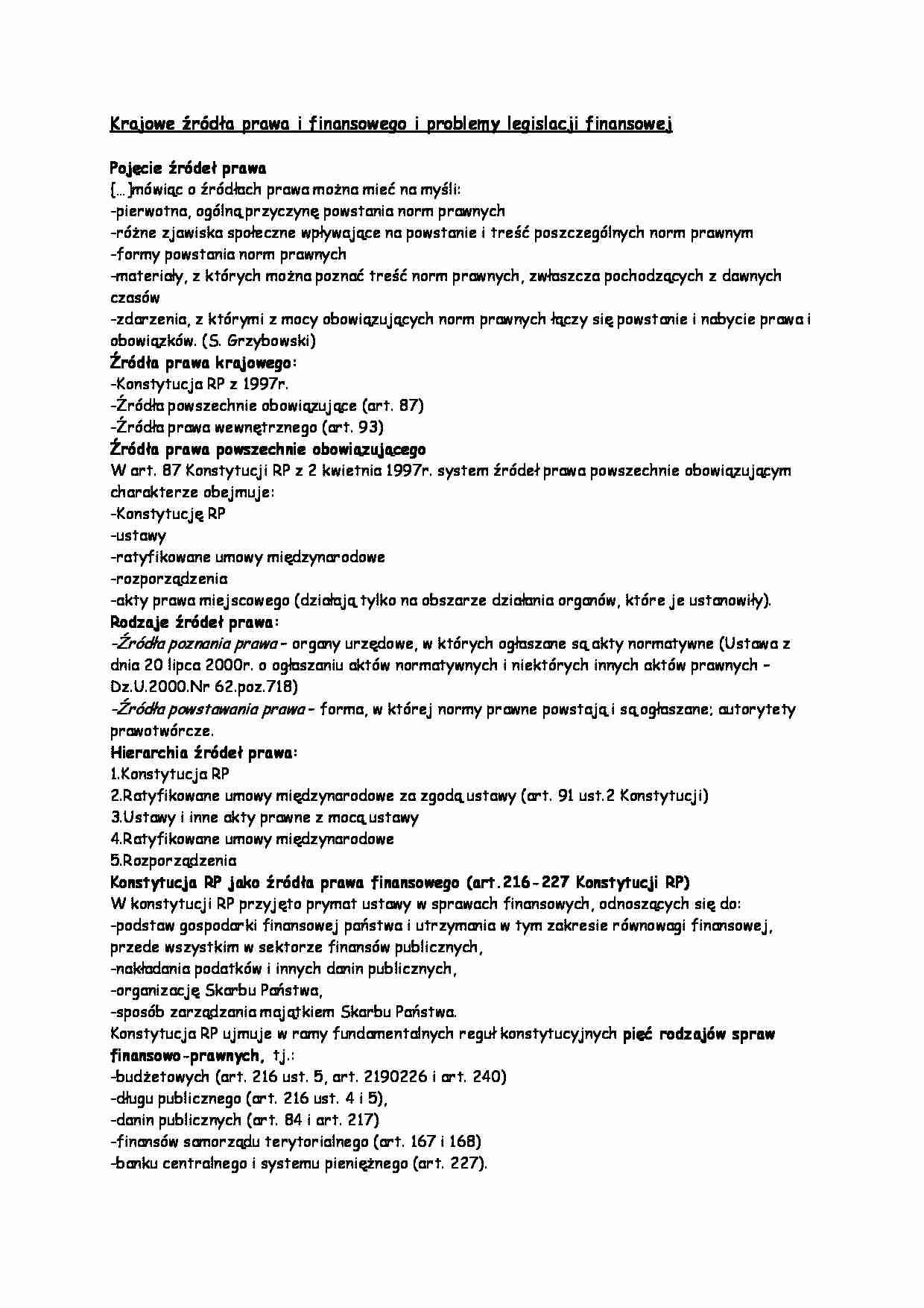Krajowe źródła prawa i finansowego i problemy legislacji finansowej - strona 1