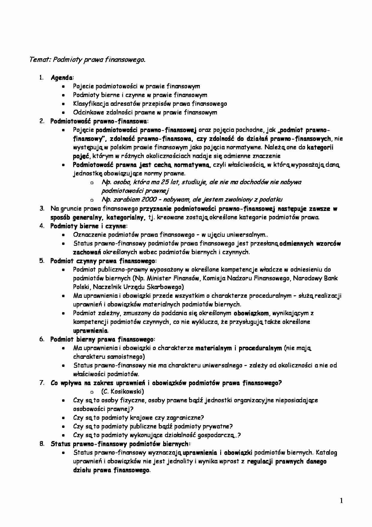 Podmioty prawa finansowego -opracowanie - strona 1