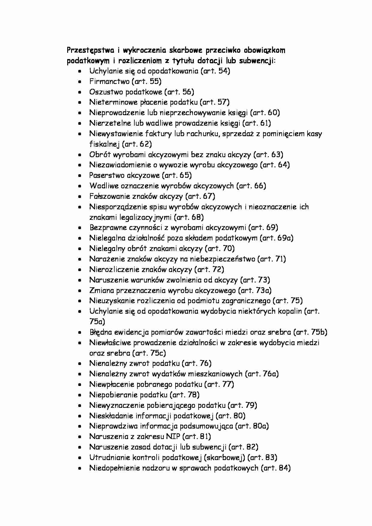 Przestępstwa i wykroczenia skarbowe przeciwko obowiązkom podatkowym i rozliczeniom z tytułu dotacji lub subwencji - strona 1