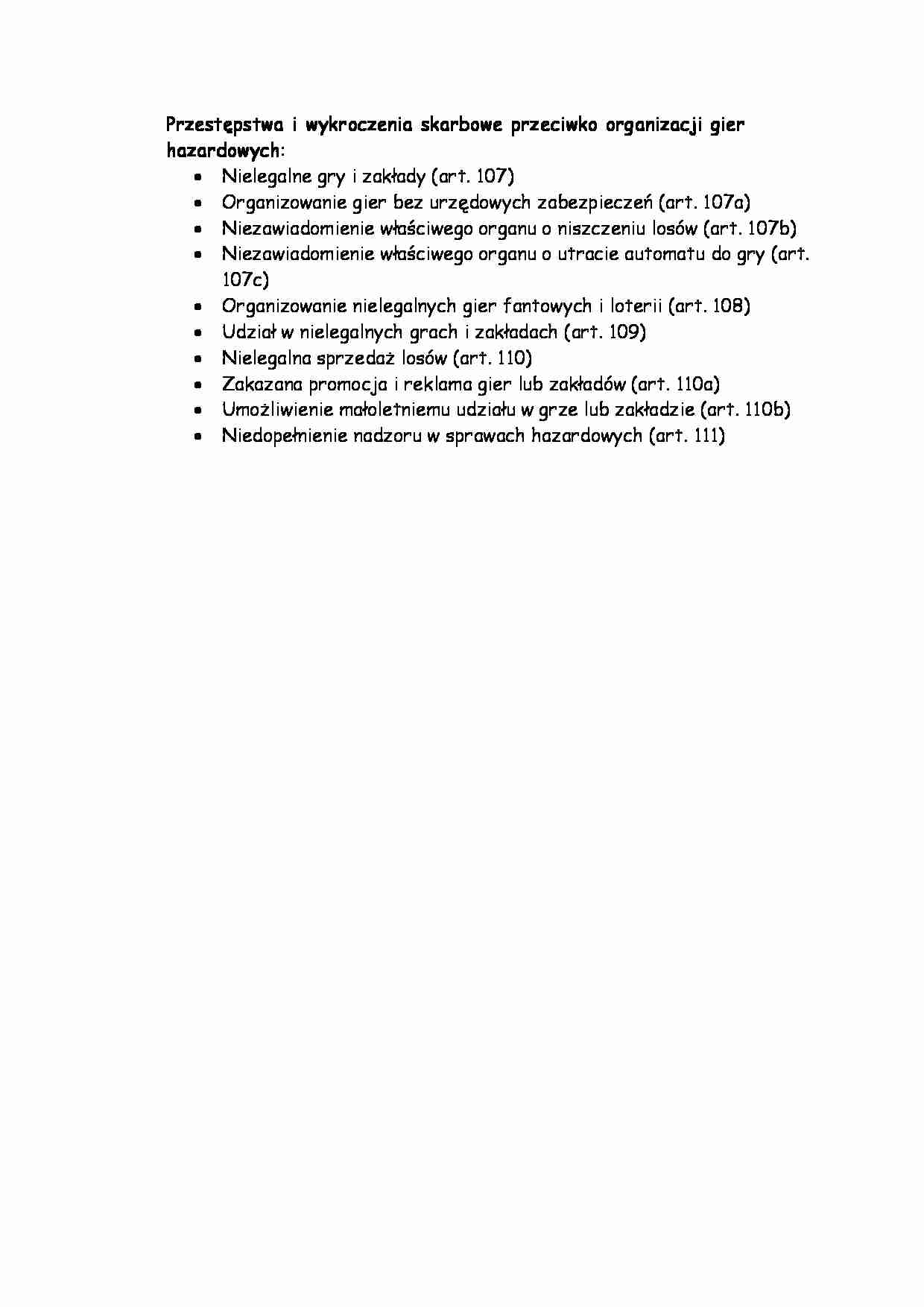 Przestępstwa i wykroczenia skarbowe przeciwko organizacji gier hazardowych - strona 1