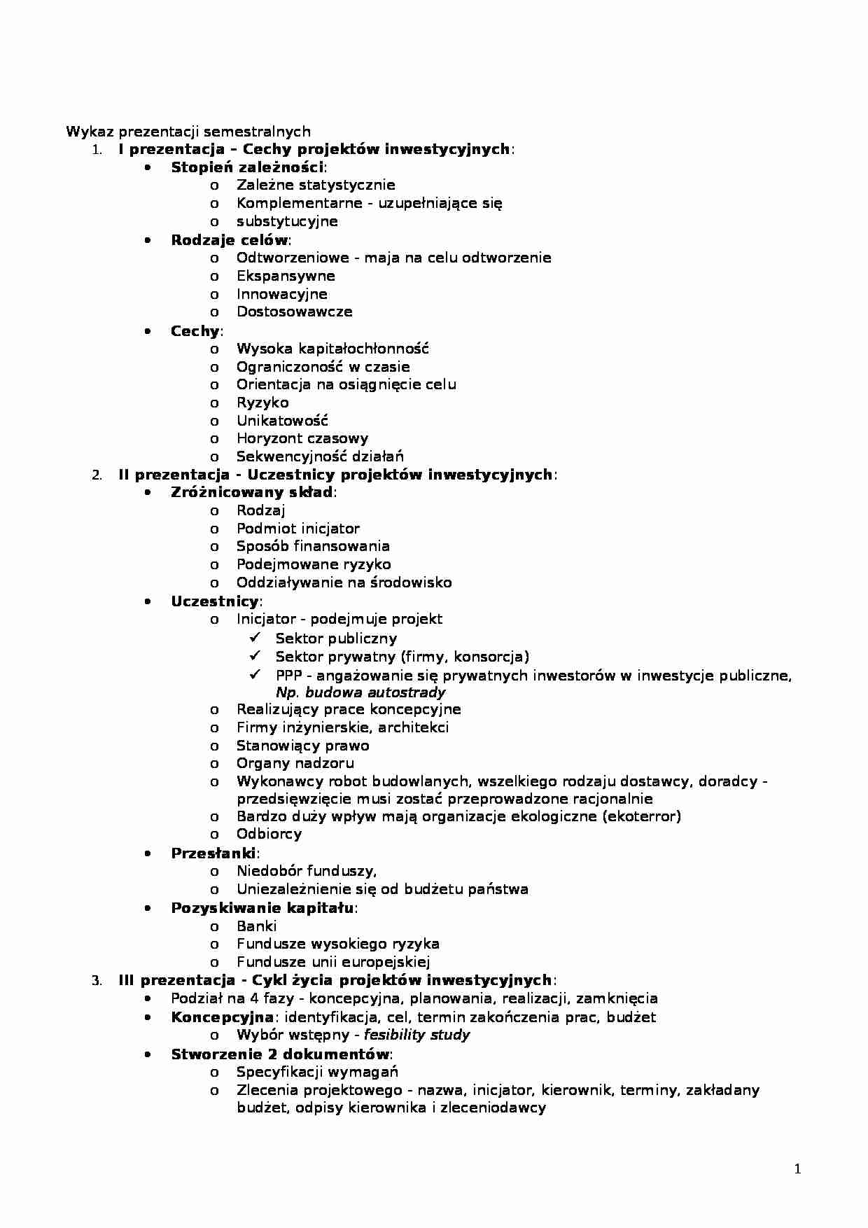 Wykaz prezentacji semestralnych - strona 1