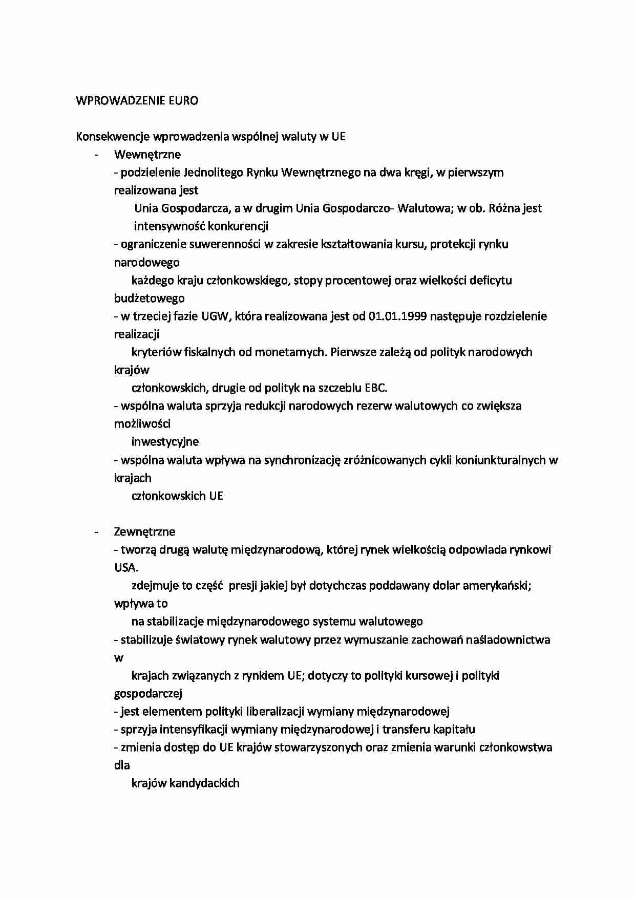 Wprowadzenie euro -opracowanie - strona 1