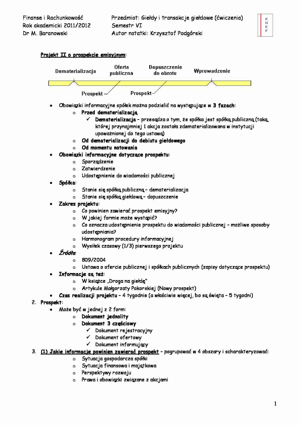 Projekt II o prospekcie emisyjnym - strona 1