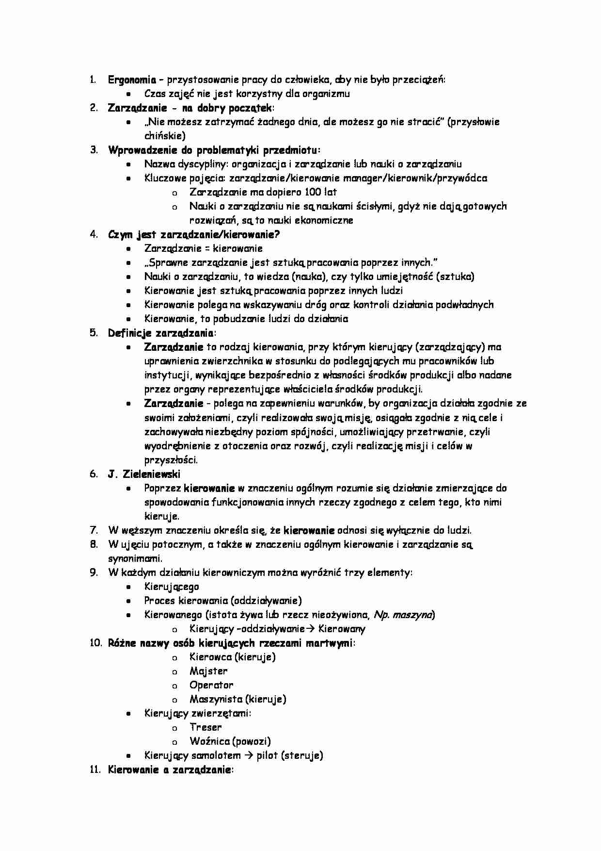 Zarządzanie a kierowanie -opracowanie - strona 1