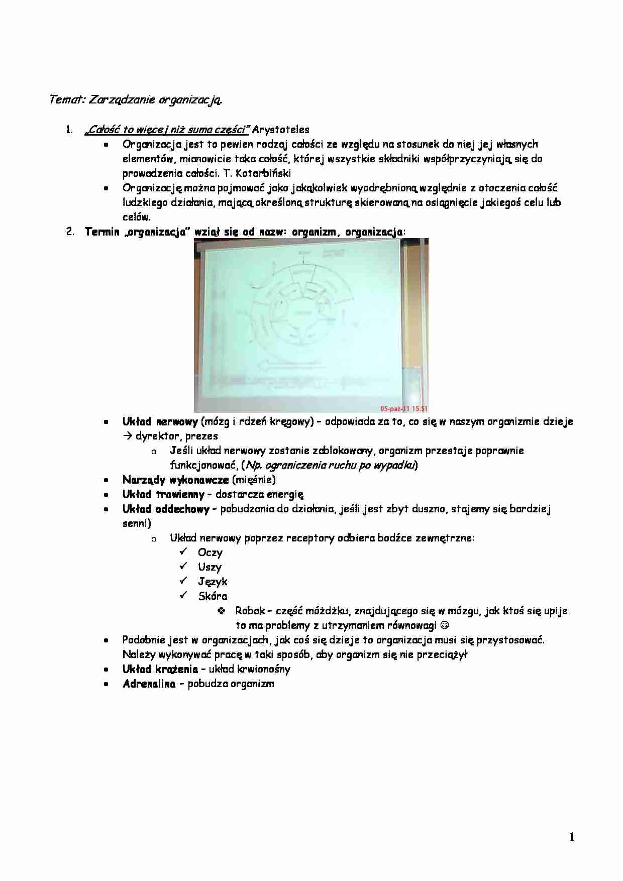 Zarządzanie organizacją -opracowanie - strona 1