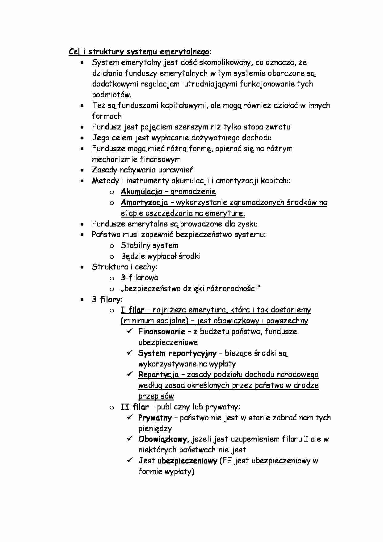 Cel i struktury systemu emerytalnego -opracowanie - strona 1