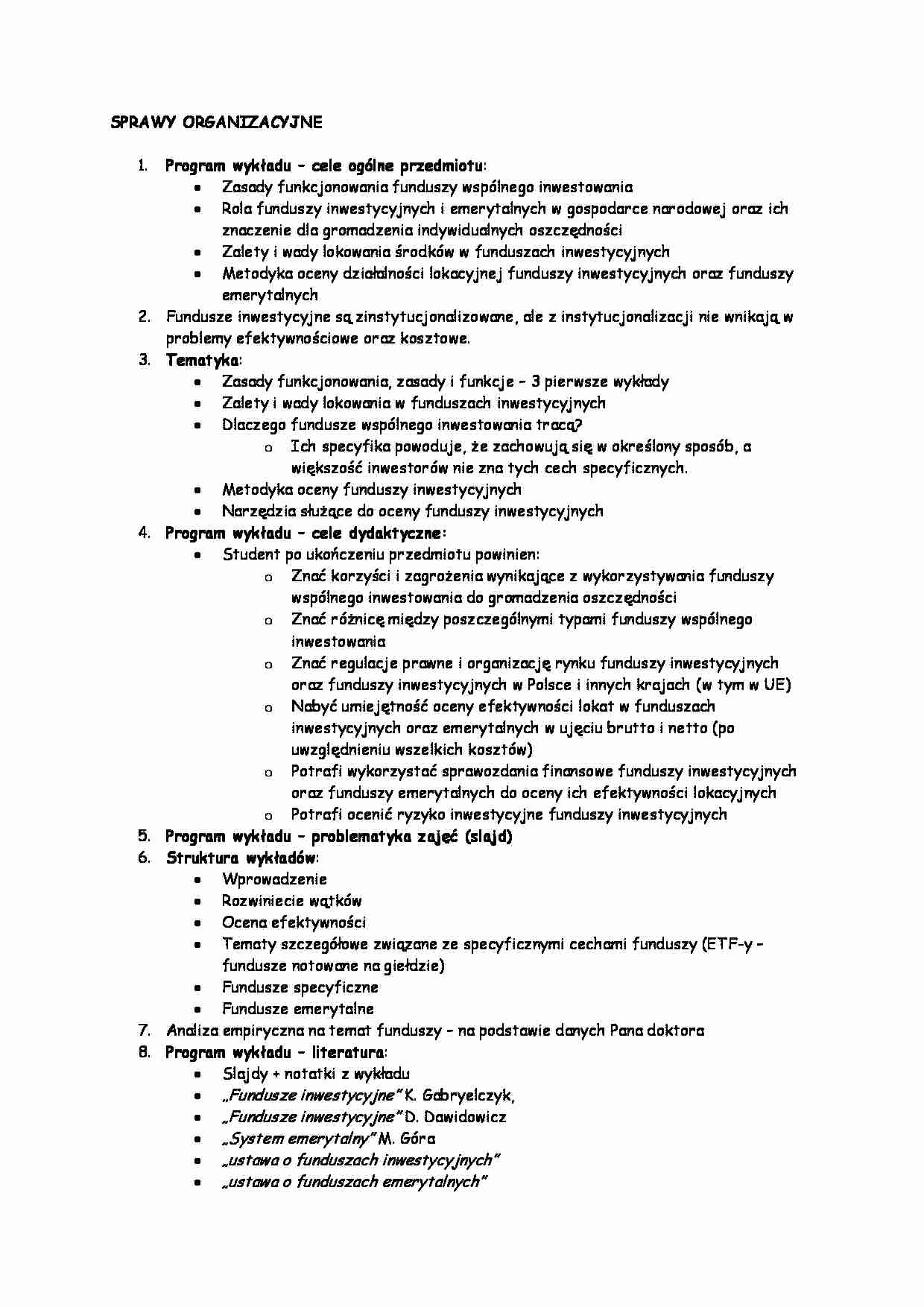 Sprawy organizacyjne -program wykładu  - strona 1