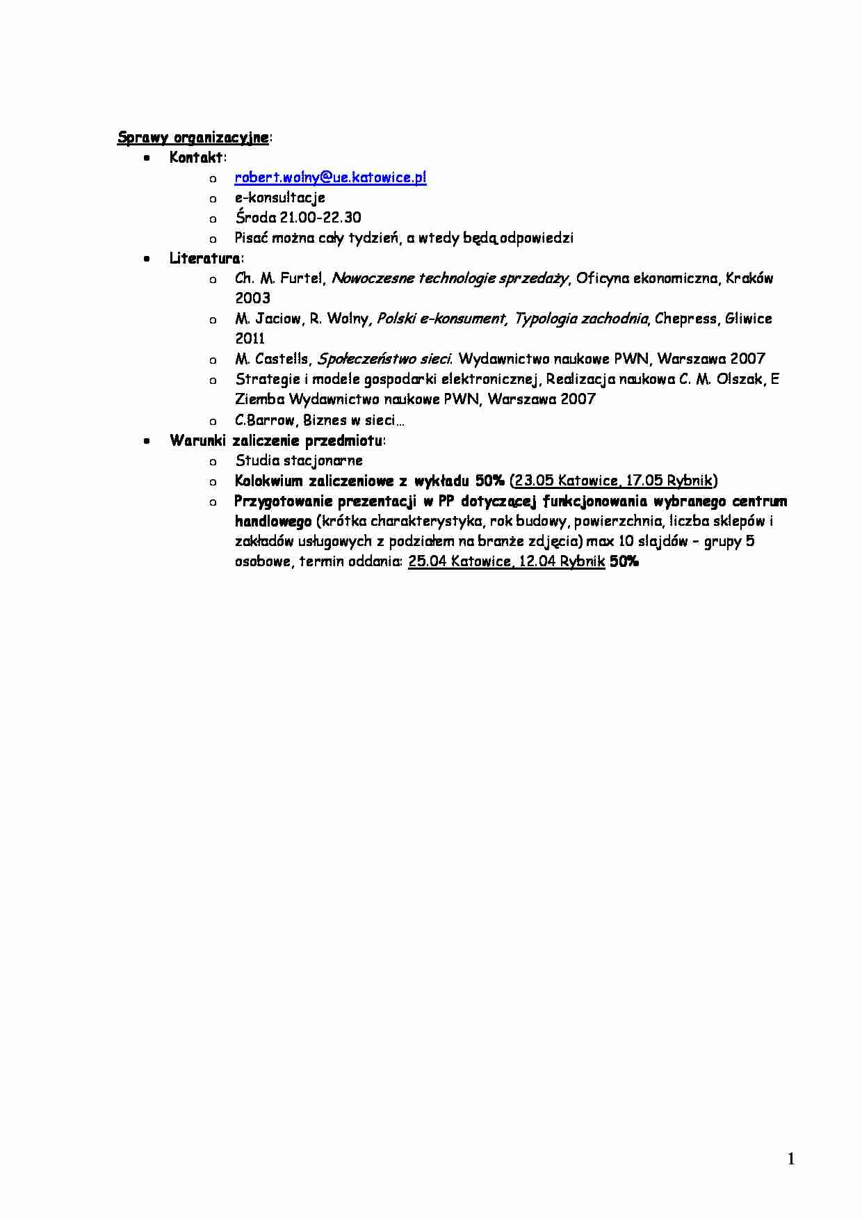 Nowoczesne technologie sprzedaży -opracowanie spraw orgaizacyjnych - strona 1