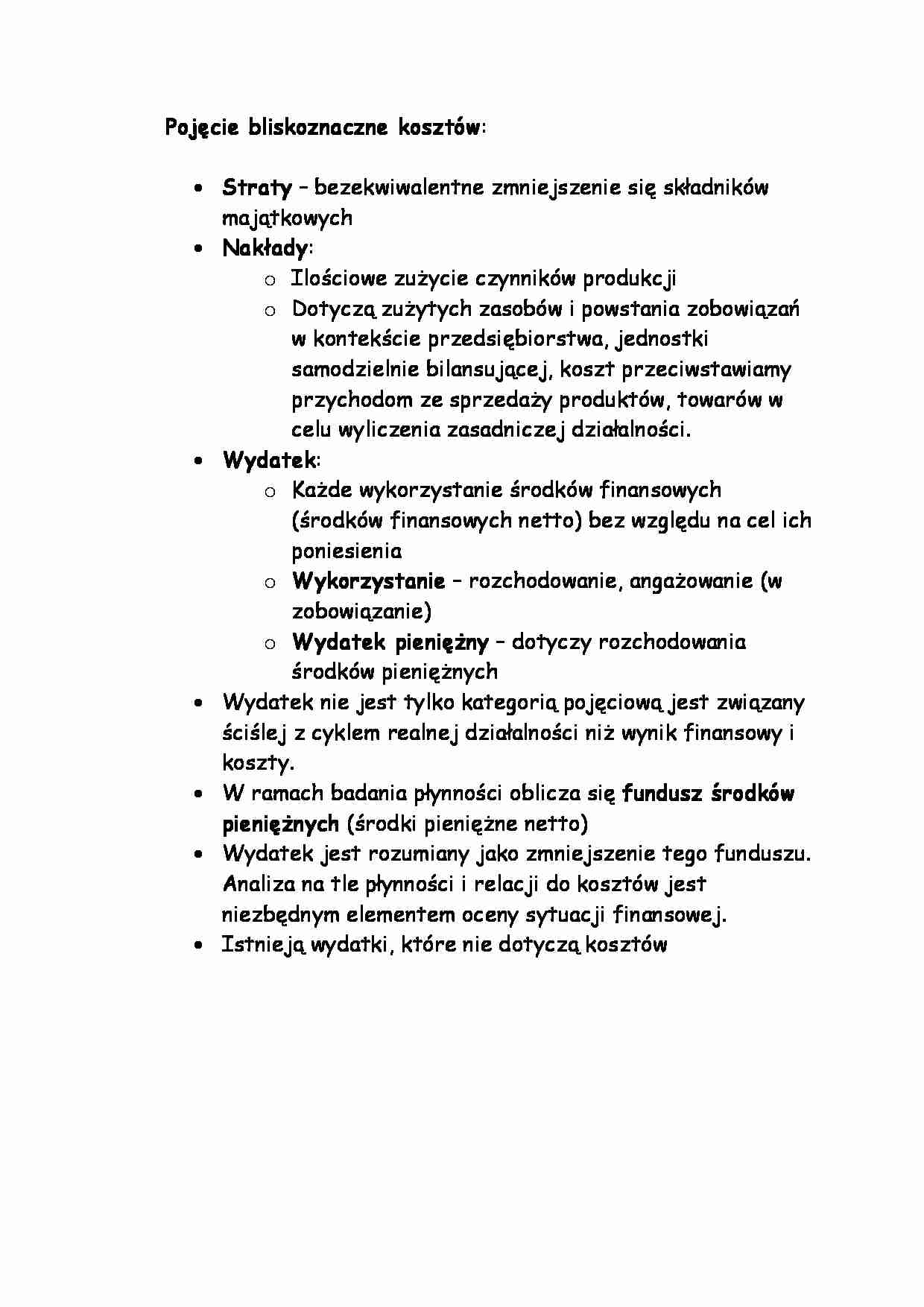 Pojęcie bliskoznaczne kosztów -opracowanie - strona 1