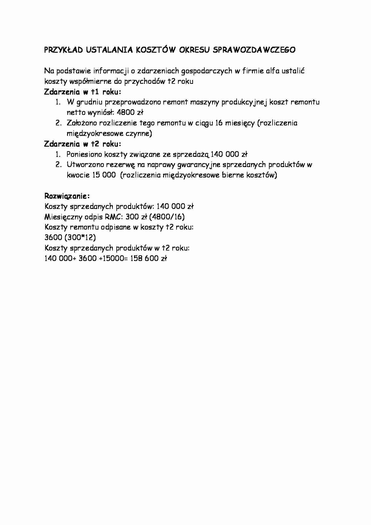 Przykład ustalania kosztówokresu -opracowanie - strona 1