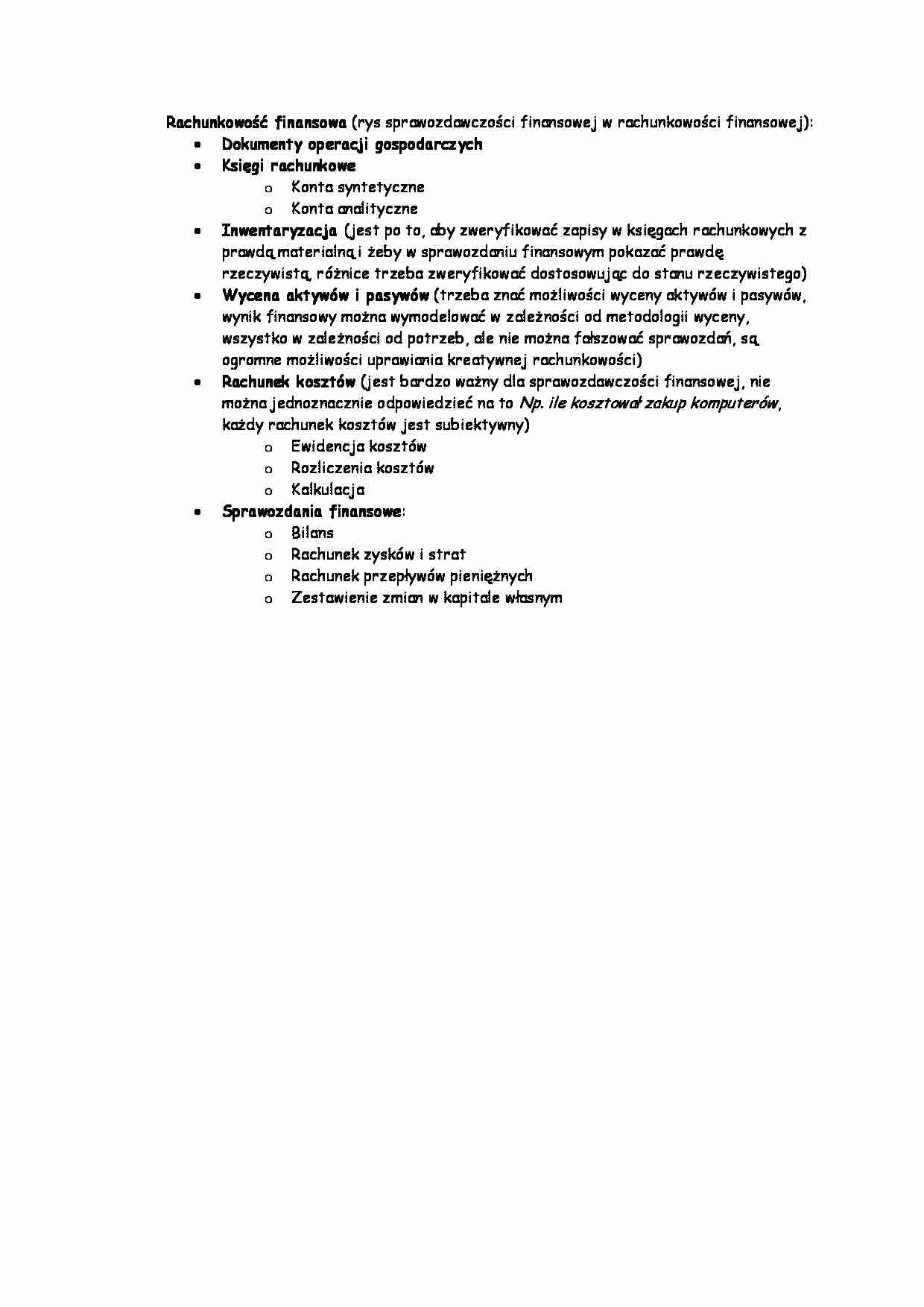 Rachunkowość finansowa -opracowanie - strona 1