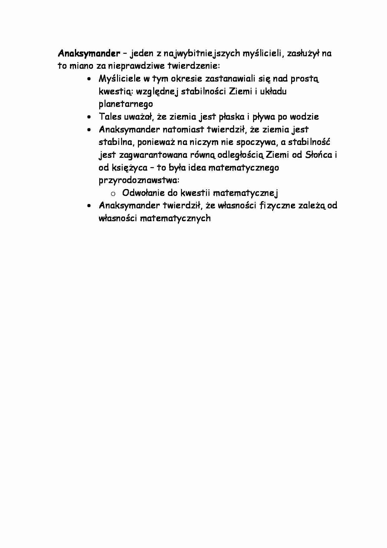 Anaksymander -opracowanie - strona 1