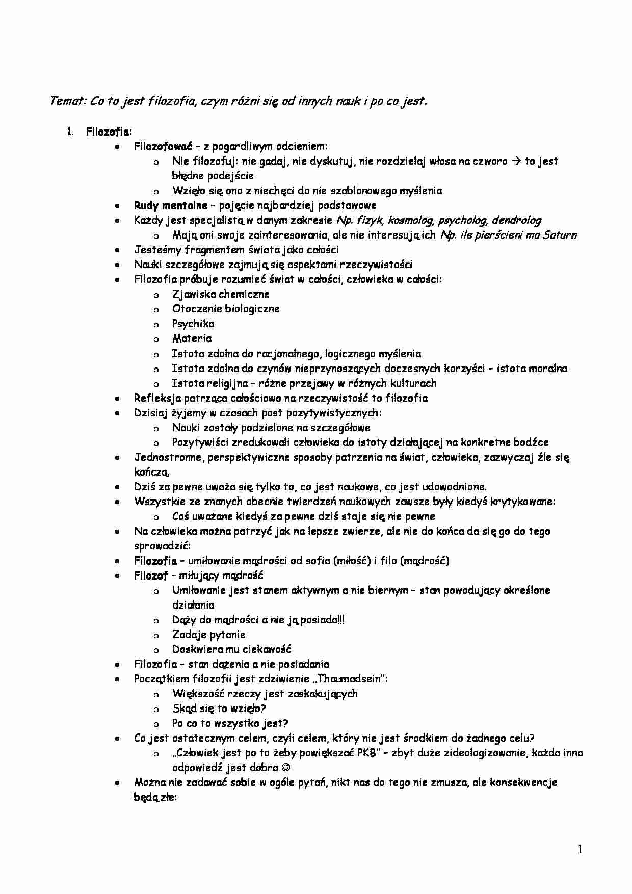 Co to jest filozofia, czym różni się od innych nauk i po co jest -wykład - strona 1