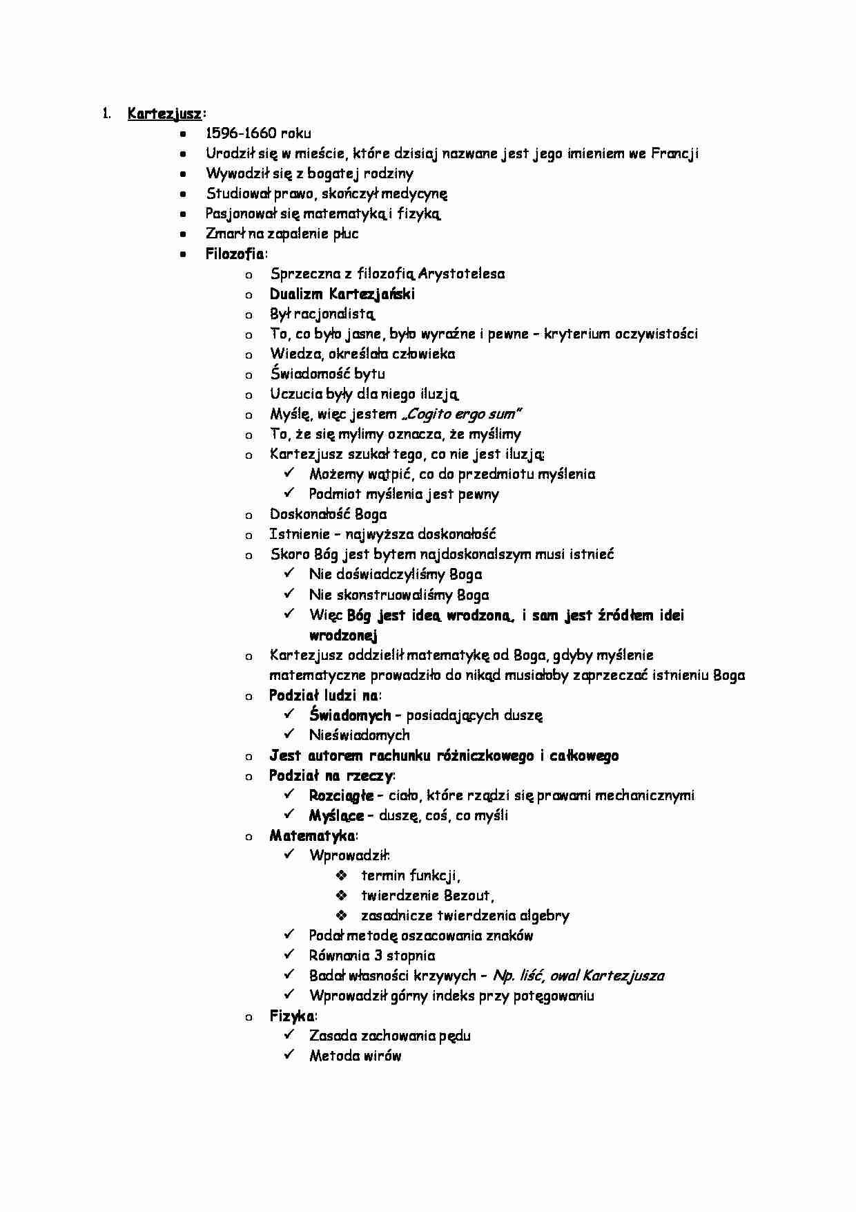 Kartezjusz -opracowanie - strona 1