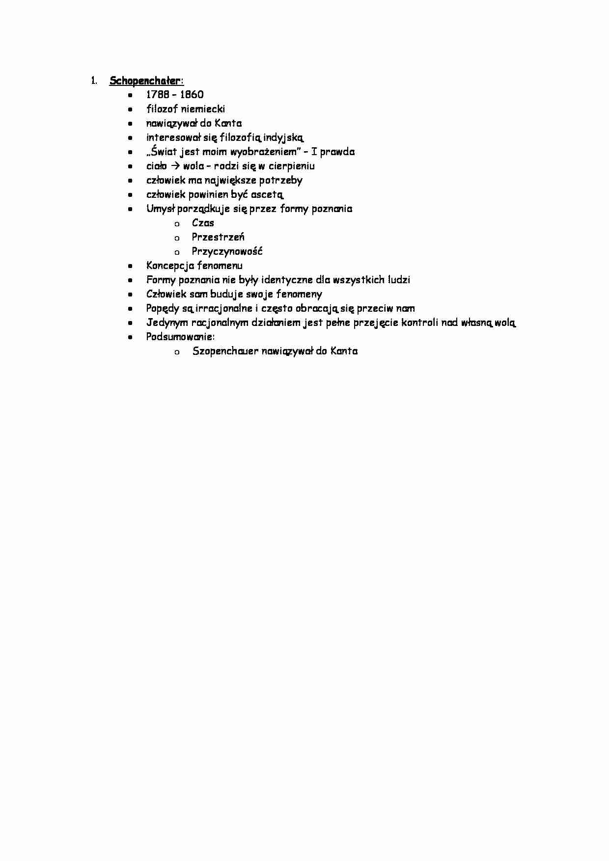 Schopenchałer -opracowanie - strona 1