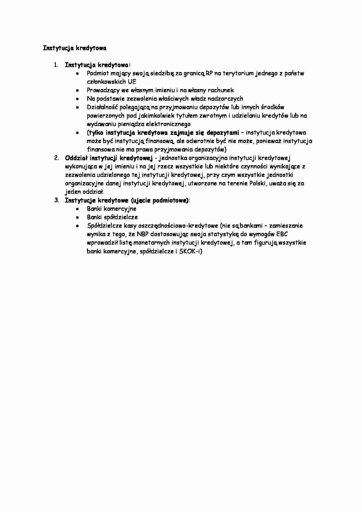 Instytucja kredytowa -opracowanie - strona 1