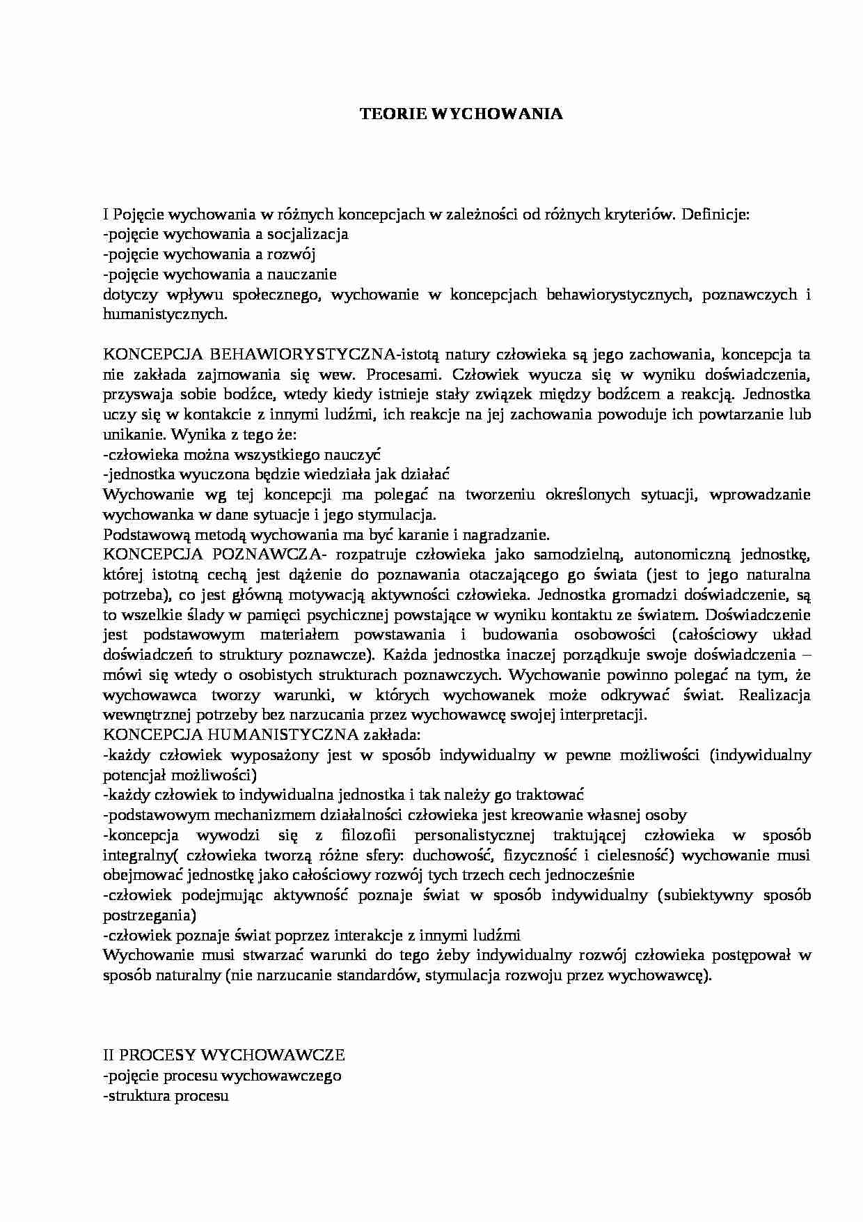 TEORIE WYCHOWANIA- pedagogika - strona 1