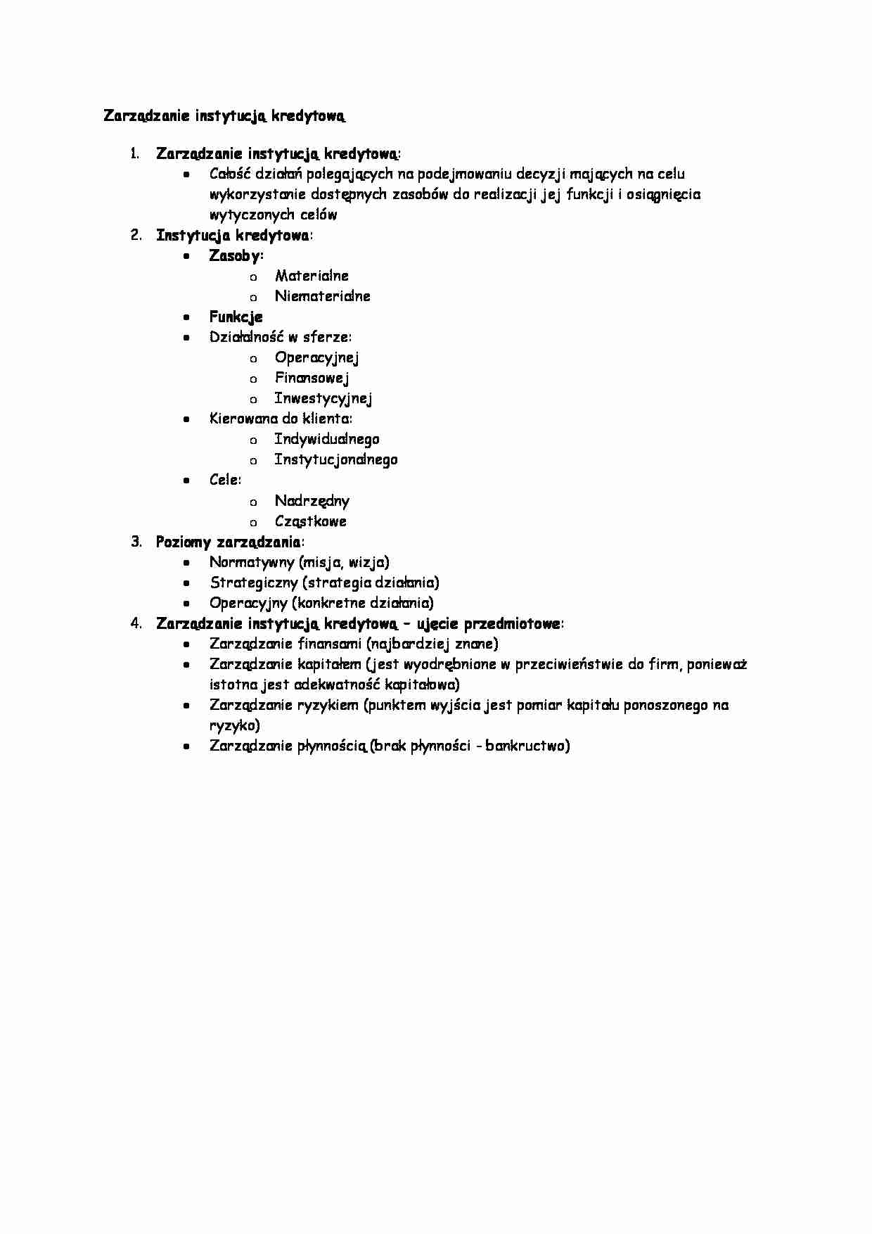 Zarządzanie instytucją kredytową-opracowanie - strona 1