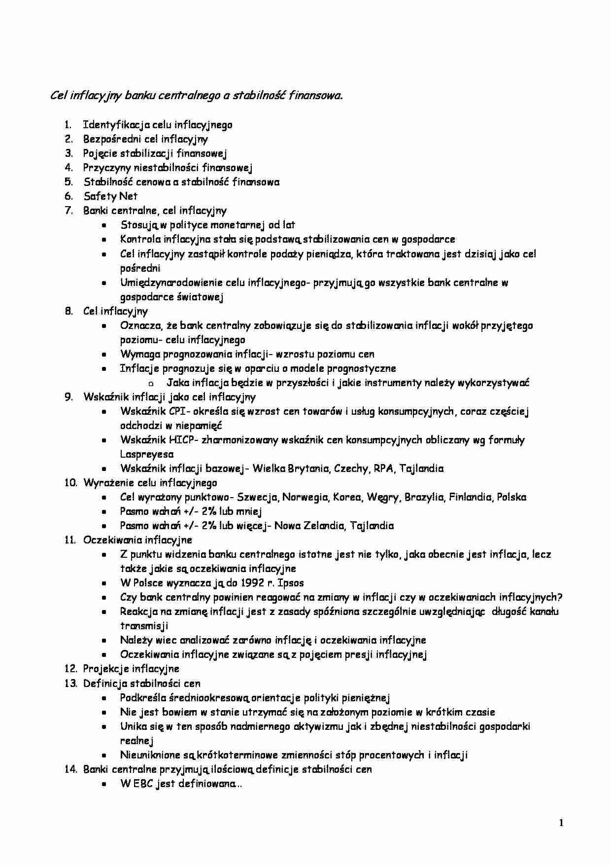 Cel inflacyjny banku centralnego a stabilność finansowa-opracowanie - strona 1