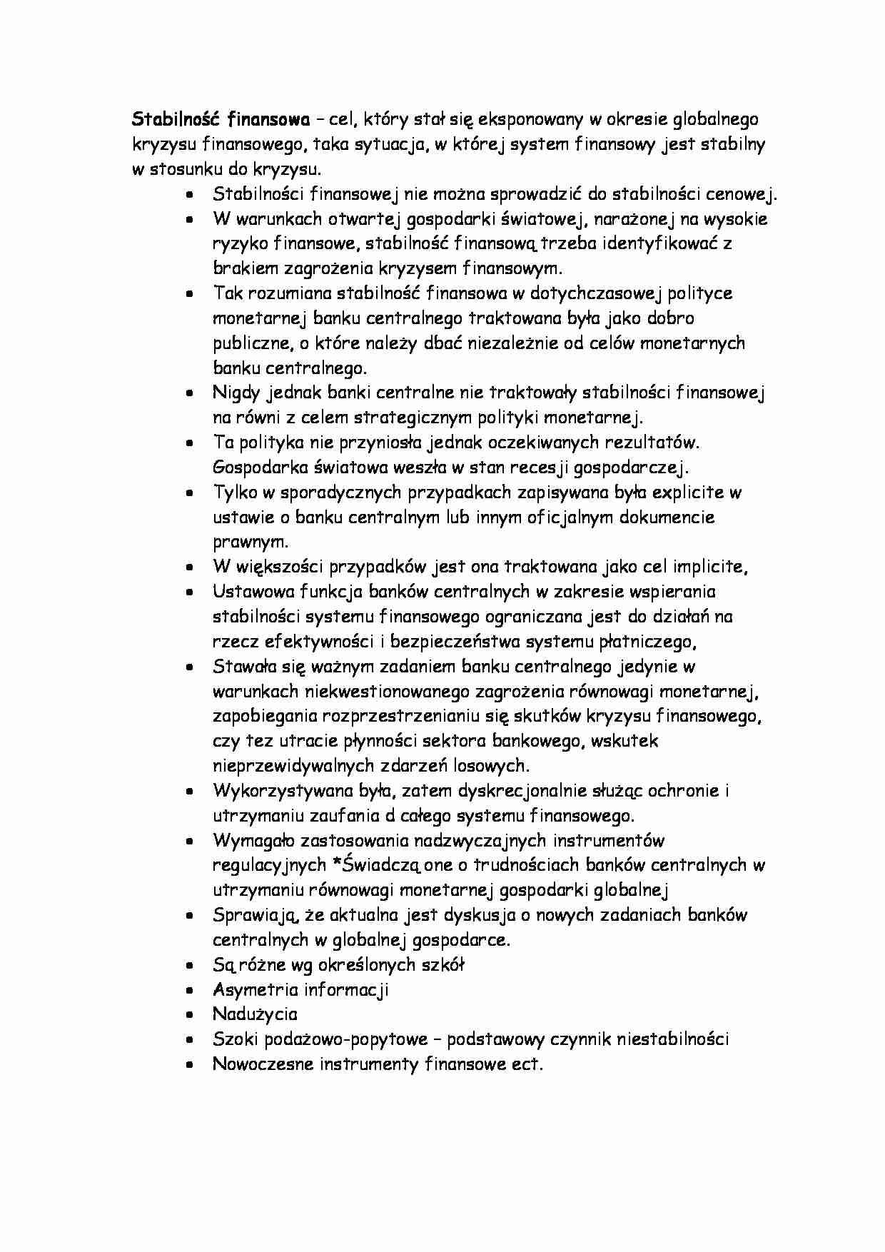 Stabilność finansowa-opracowanie - strona 1