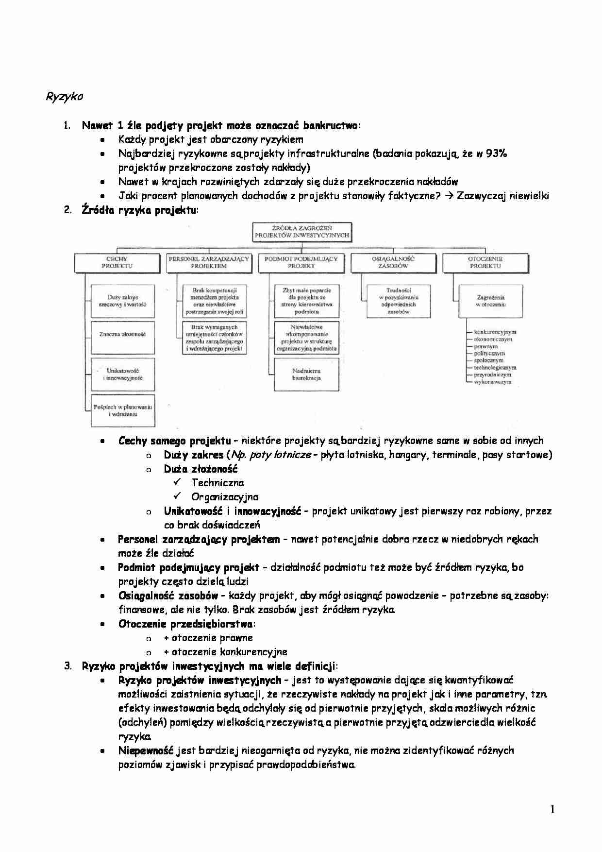 Ryzyko -opracowanie - Projekt inwestycyjny - strona 1