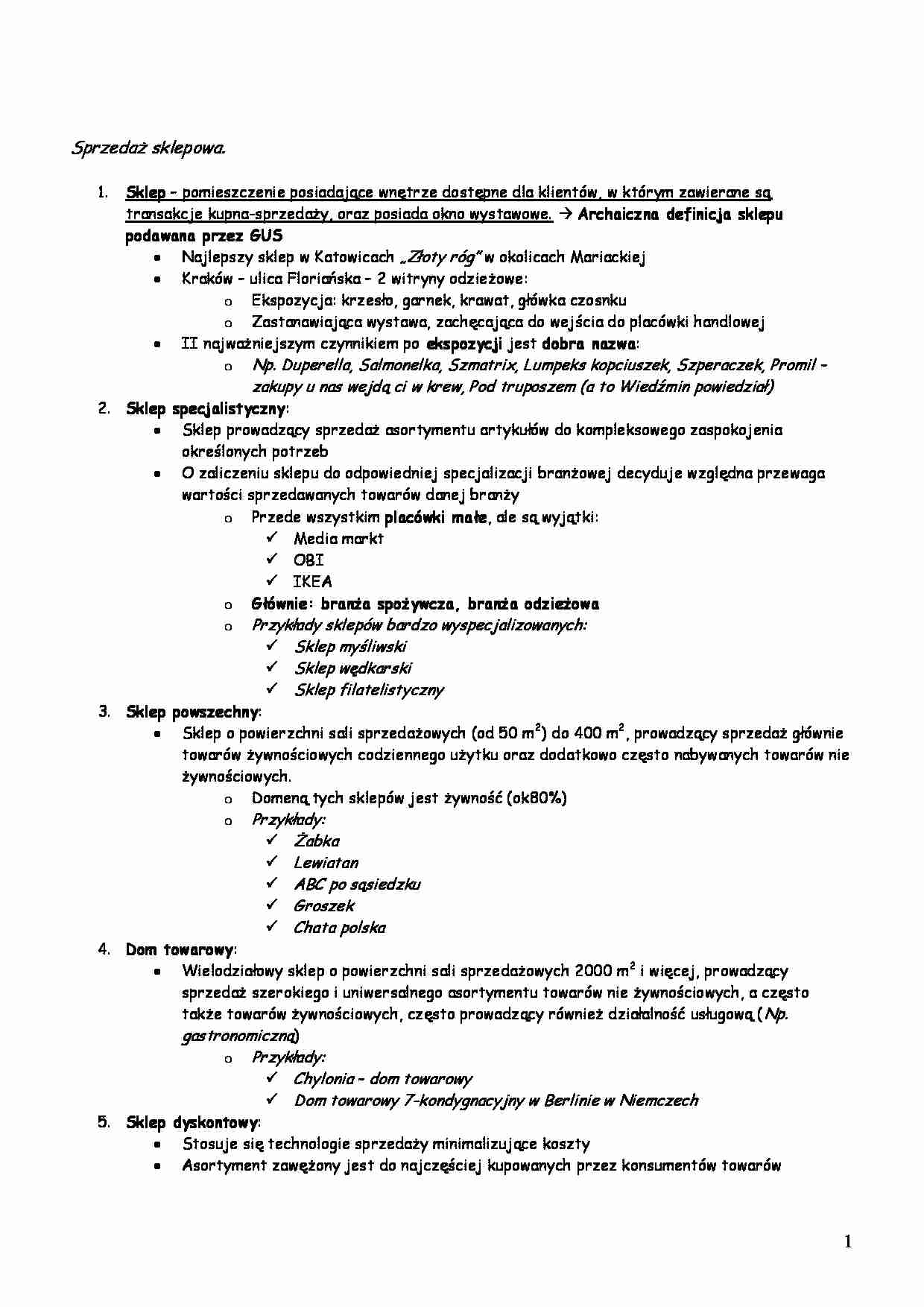 Sprzedaż sklepowa -opracowanie - strona 1