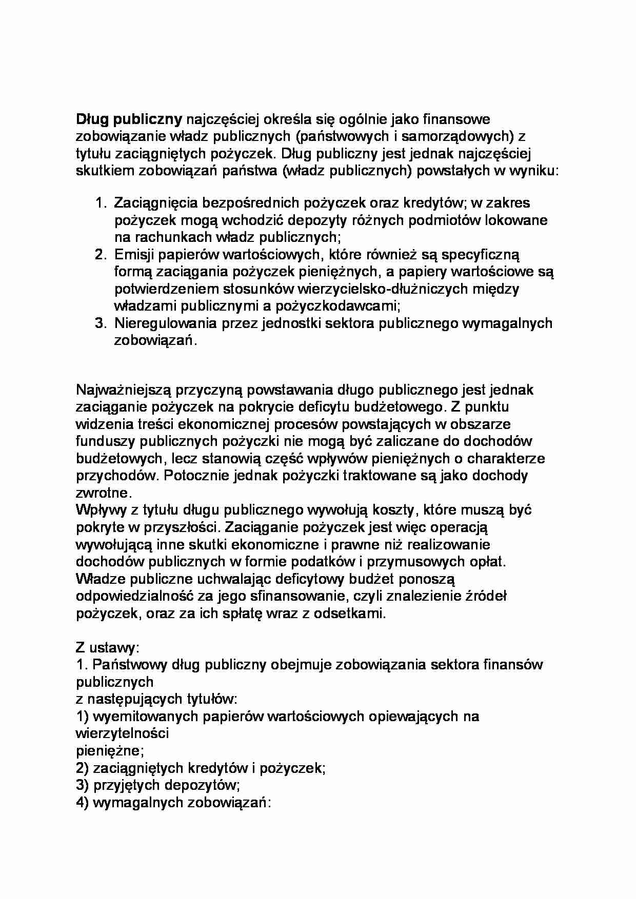 Dług publiczny -opracowanie - strona 1