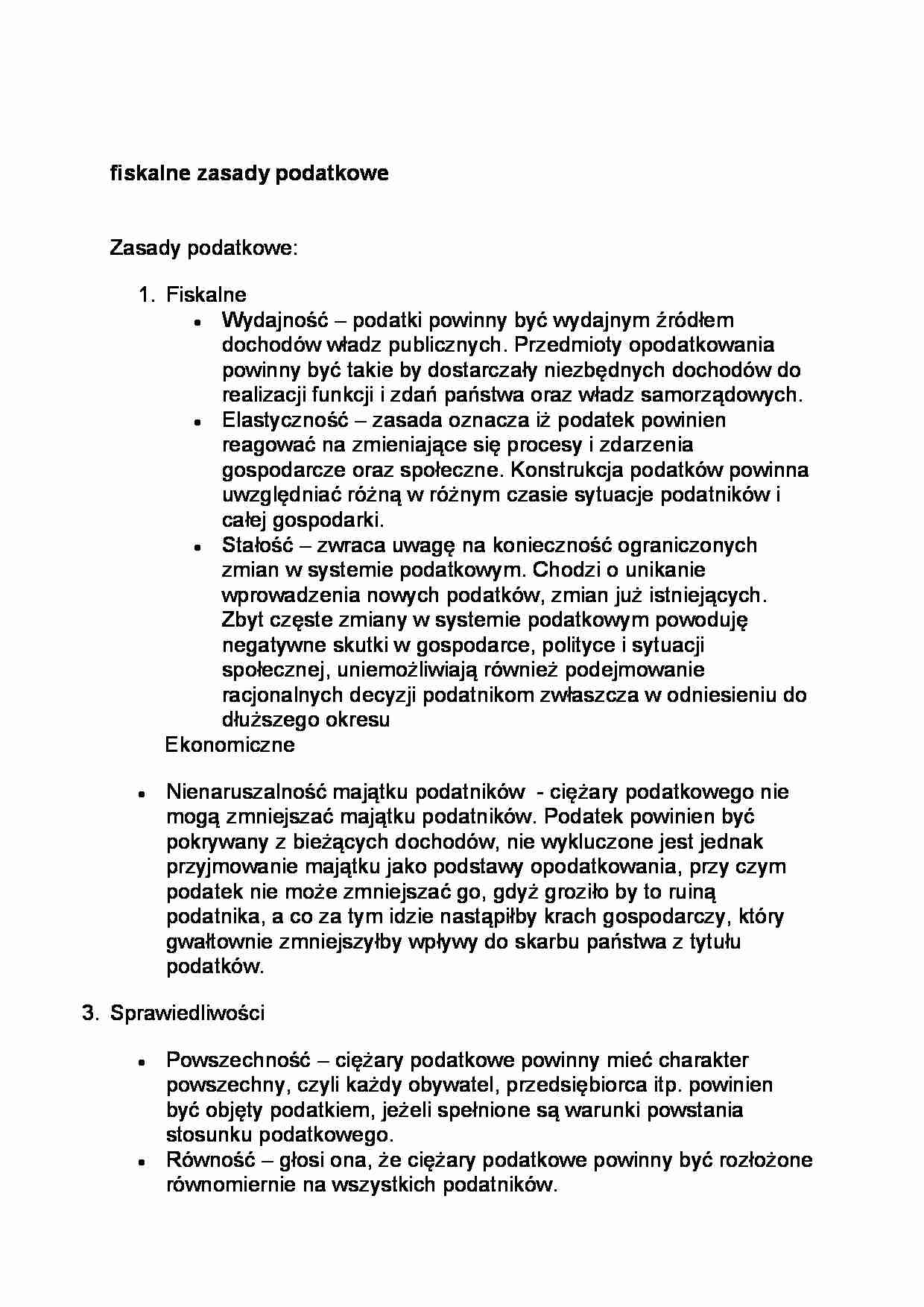 Fiskalne zasady podatkowe-opracowanie - strona 1
