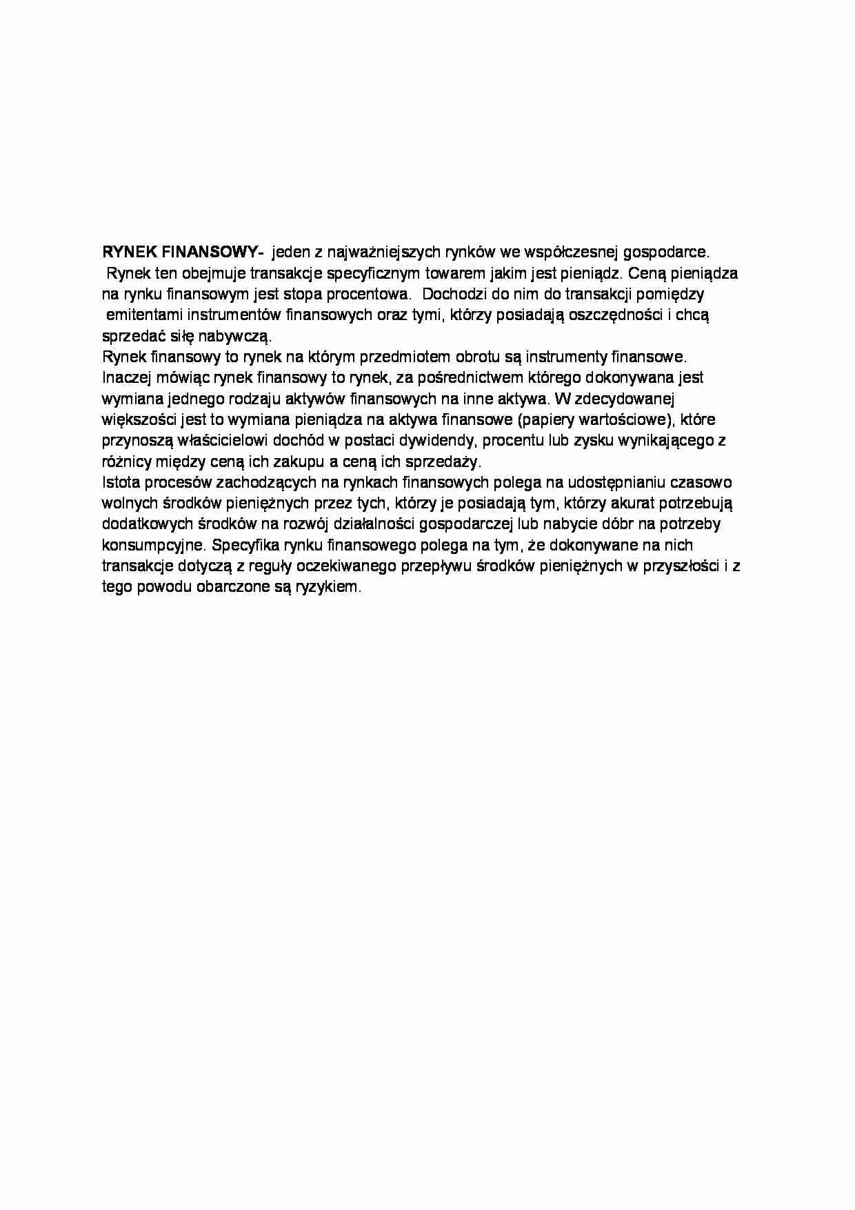 Rynek finansowy-opracowanie - strona 1