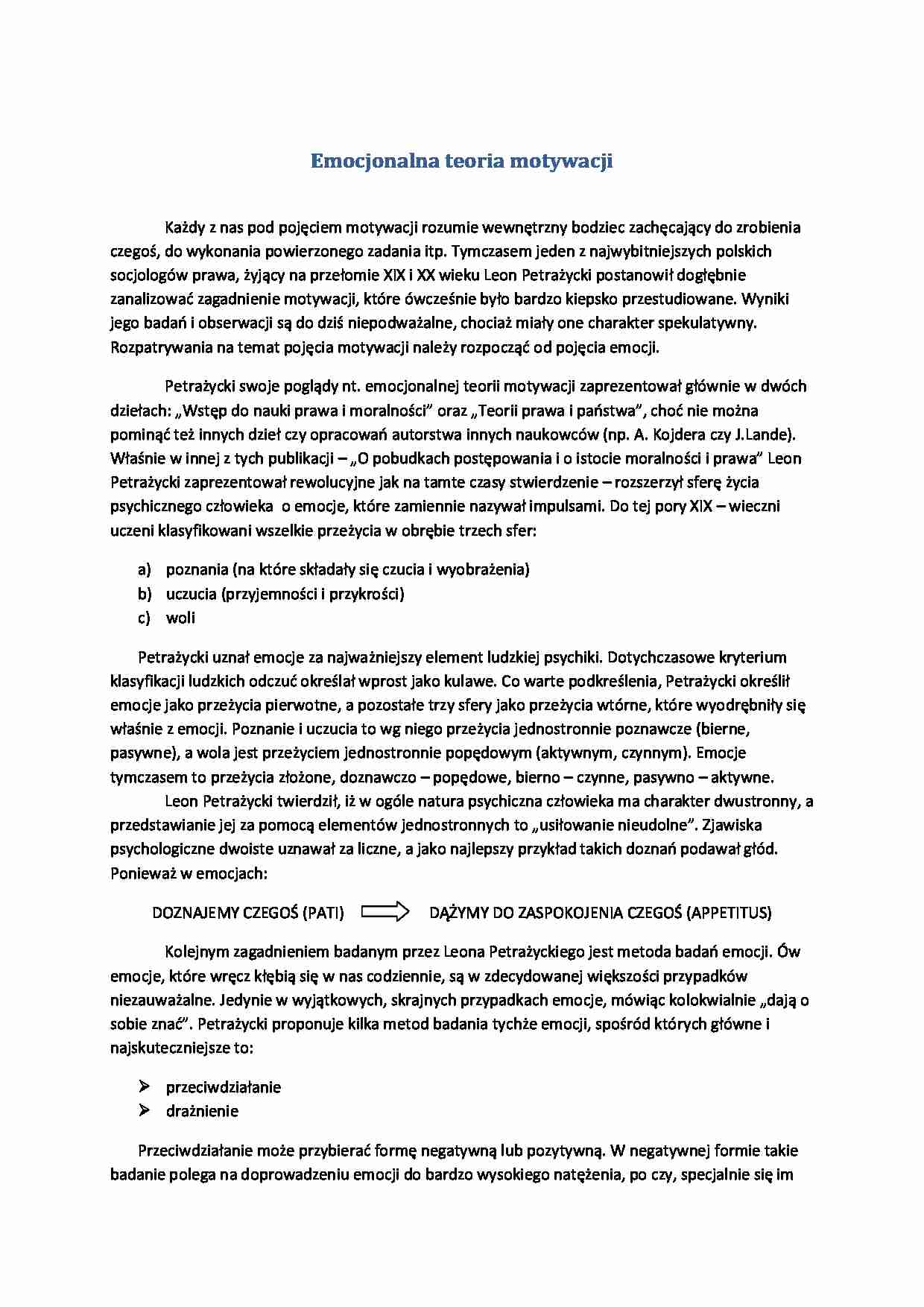 Emocjonalna teoria motywacji - omówienie. - strona 1