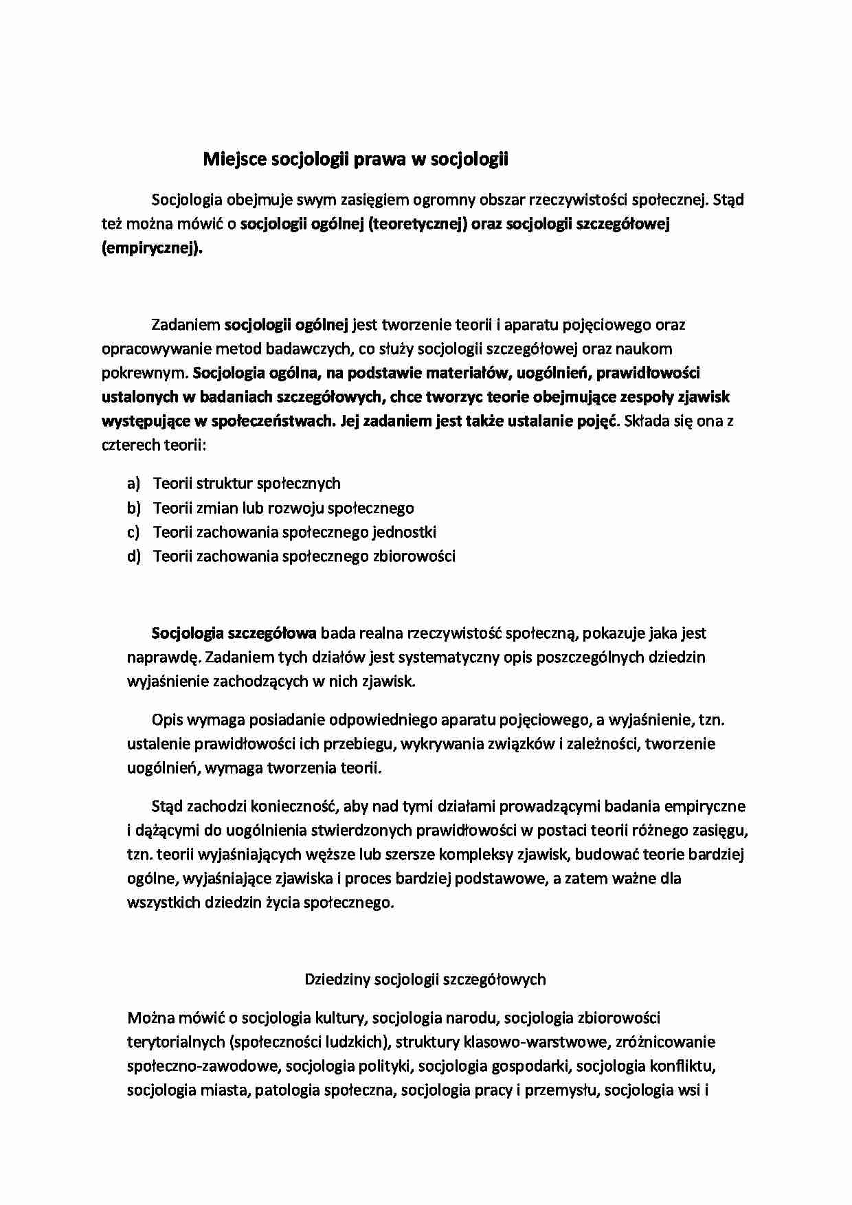 Miejsce socjologii prawa w socjologii - omówienie. - strona 1