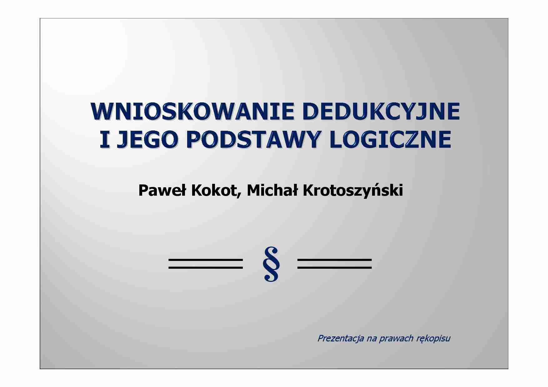 Dedukcja  w logice - omówienie - strona 1