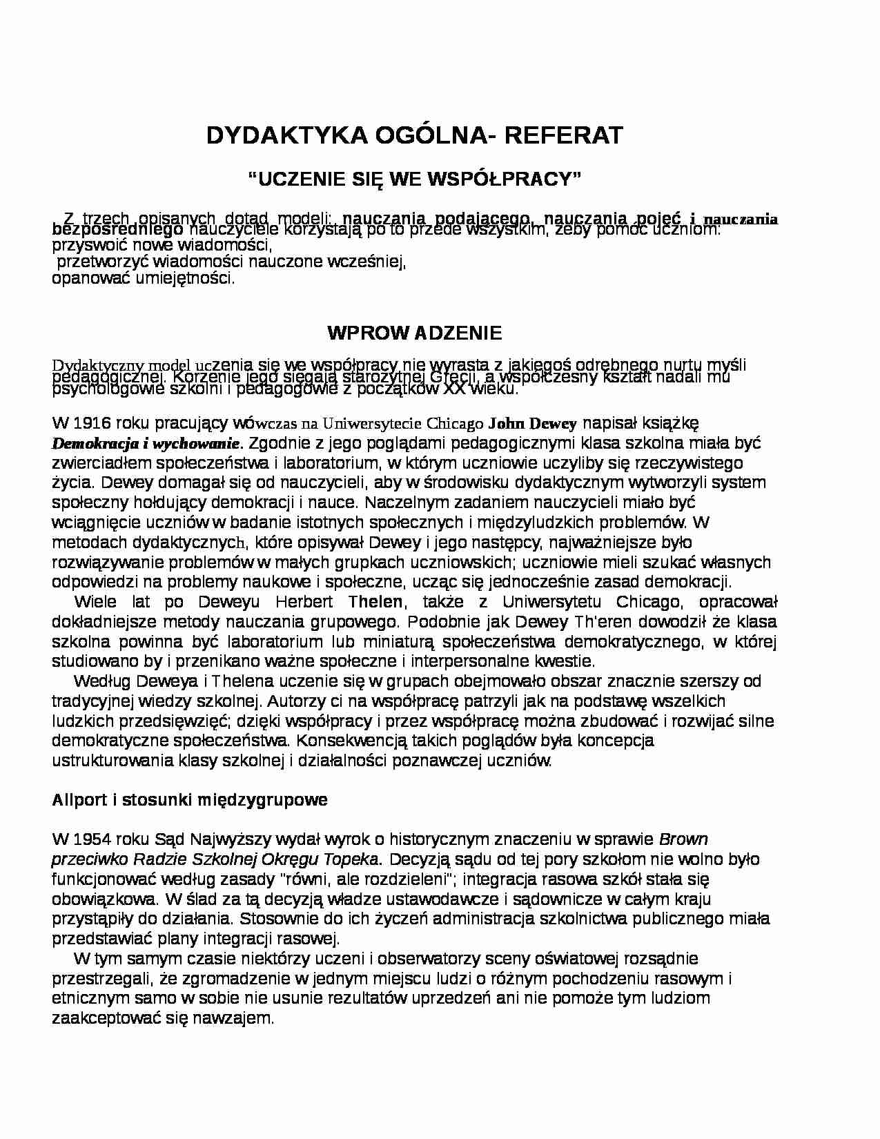 UCZENIE SIĘ WE WSPÓŁPRACY- pedagogika - strona 1