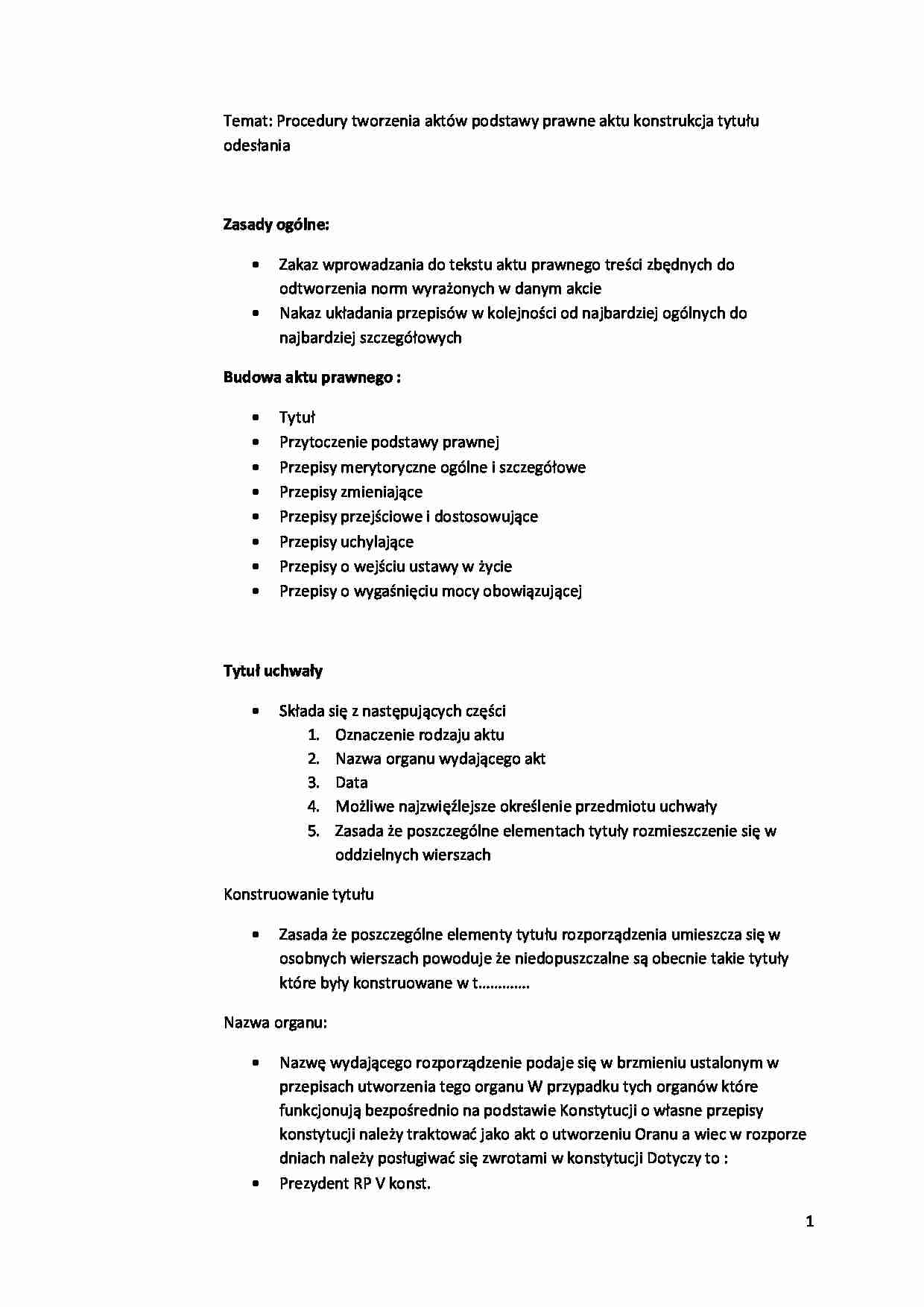 Procedury tworzenia aktów - omówienie - strona 1