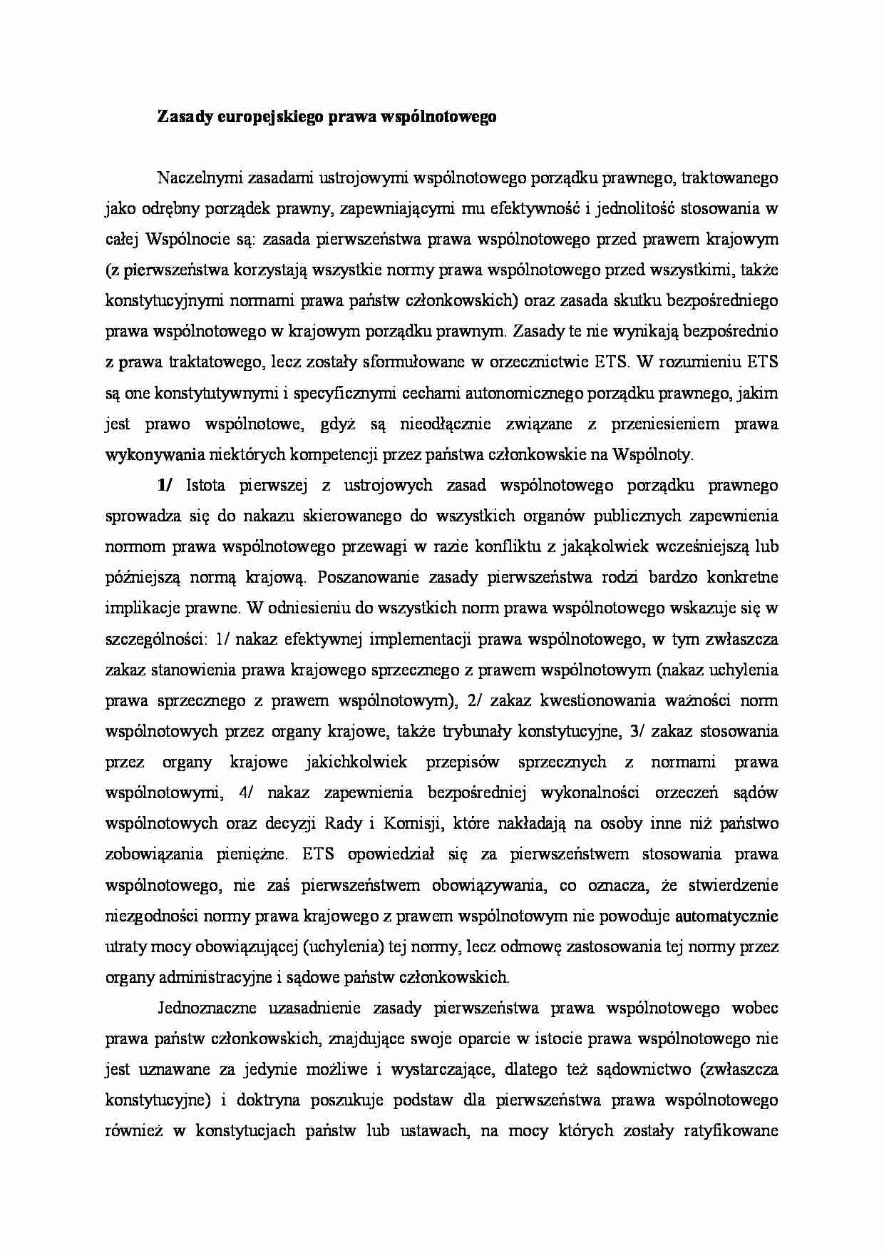 Zasady europejskiego prawa wspólnotowego - omówienie - strona 1