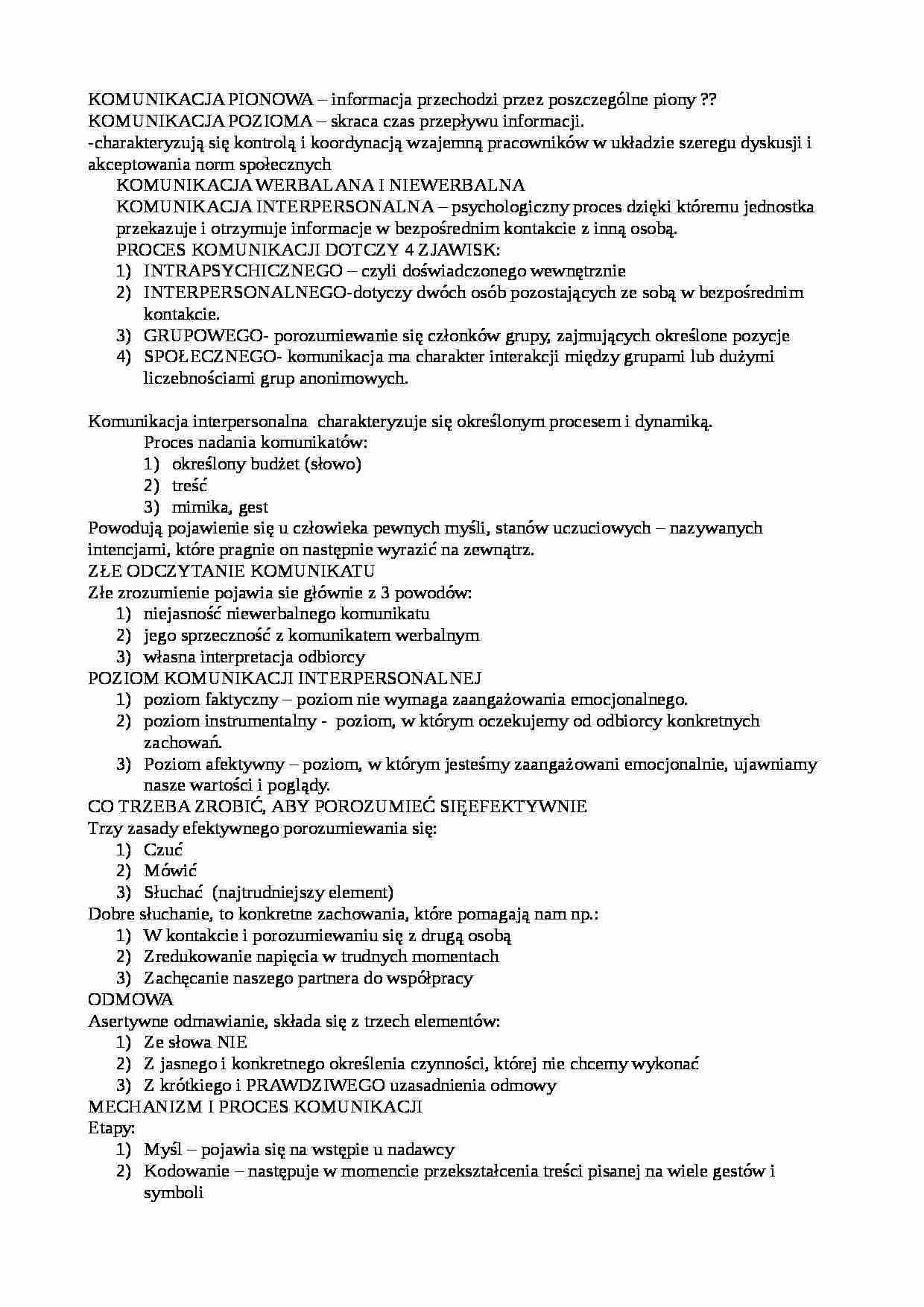 Komunikacja-opracowanie - Proces nadania komunikatów - strona 1
