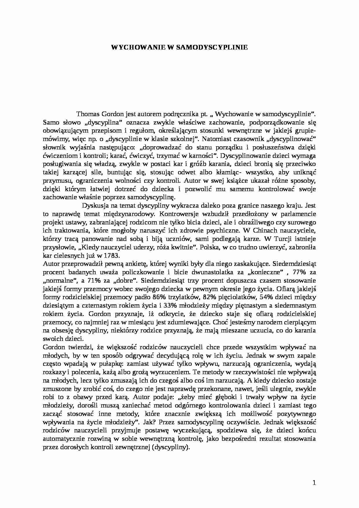 WYCHOWANIE W SAMODYSCYPLINIE - pedagogika - strona 1