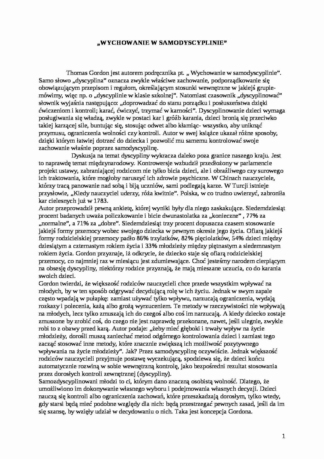 WYCHOWANIE W SAMODYSCYPLINIE- pedagogika - strona 1