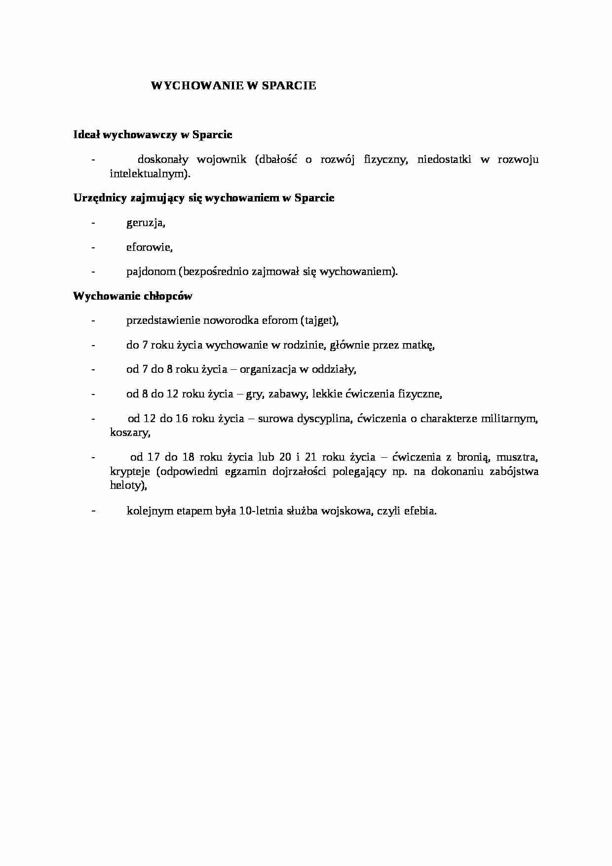 WYCHOWANIE W SPARCIE- pedagogika - strona 1