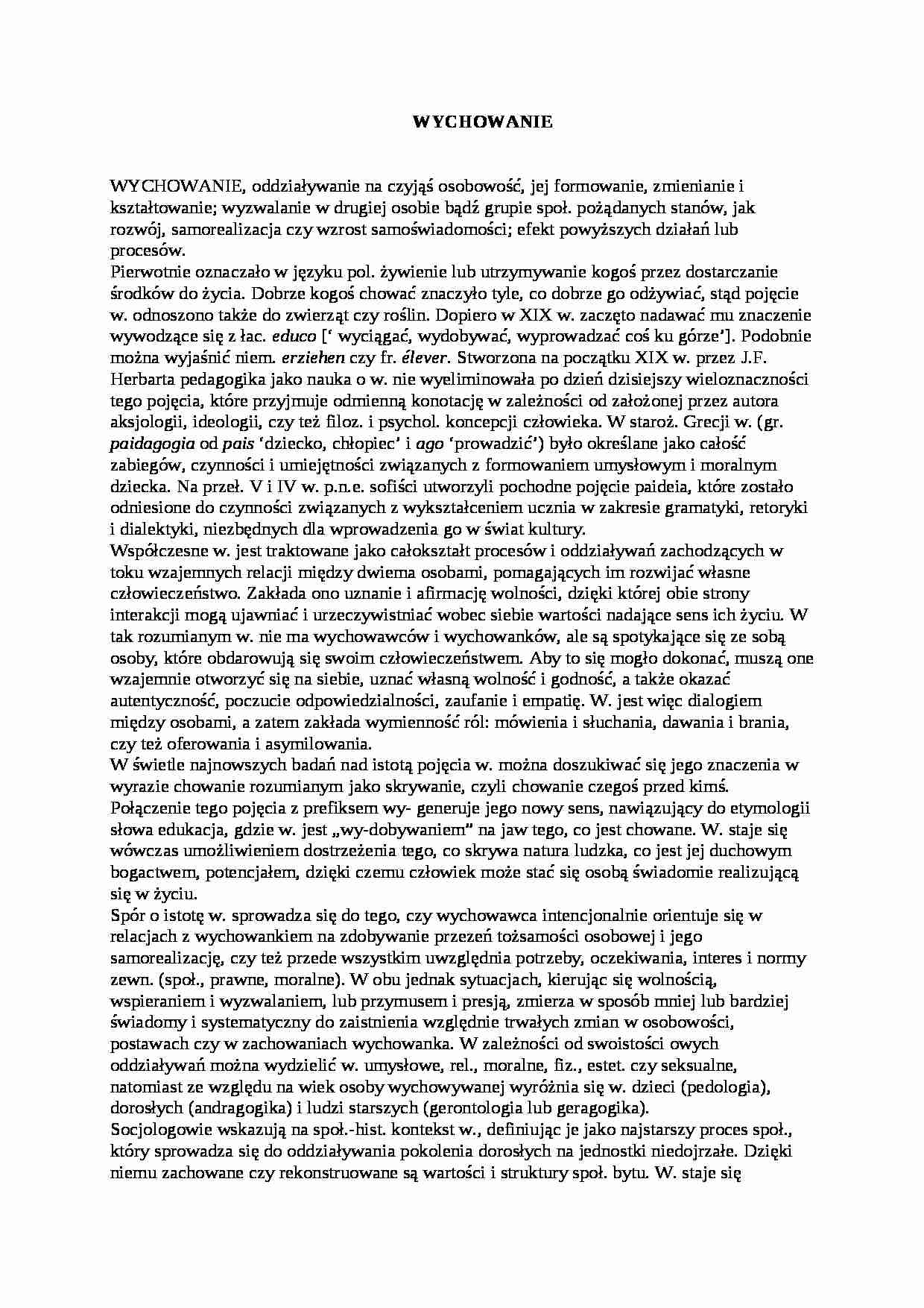 WYCHOWANIE- pedagogika - strona 1