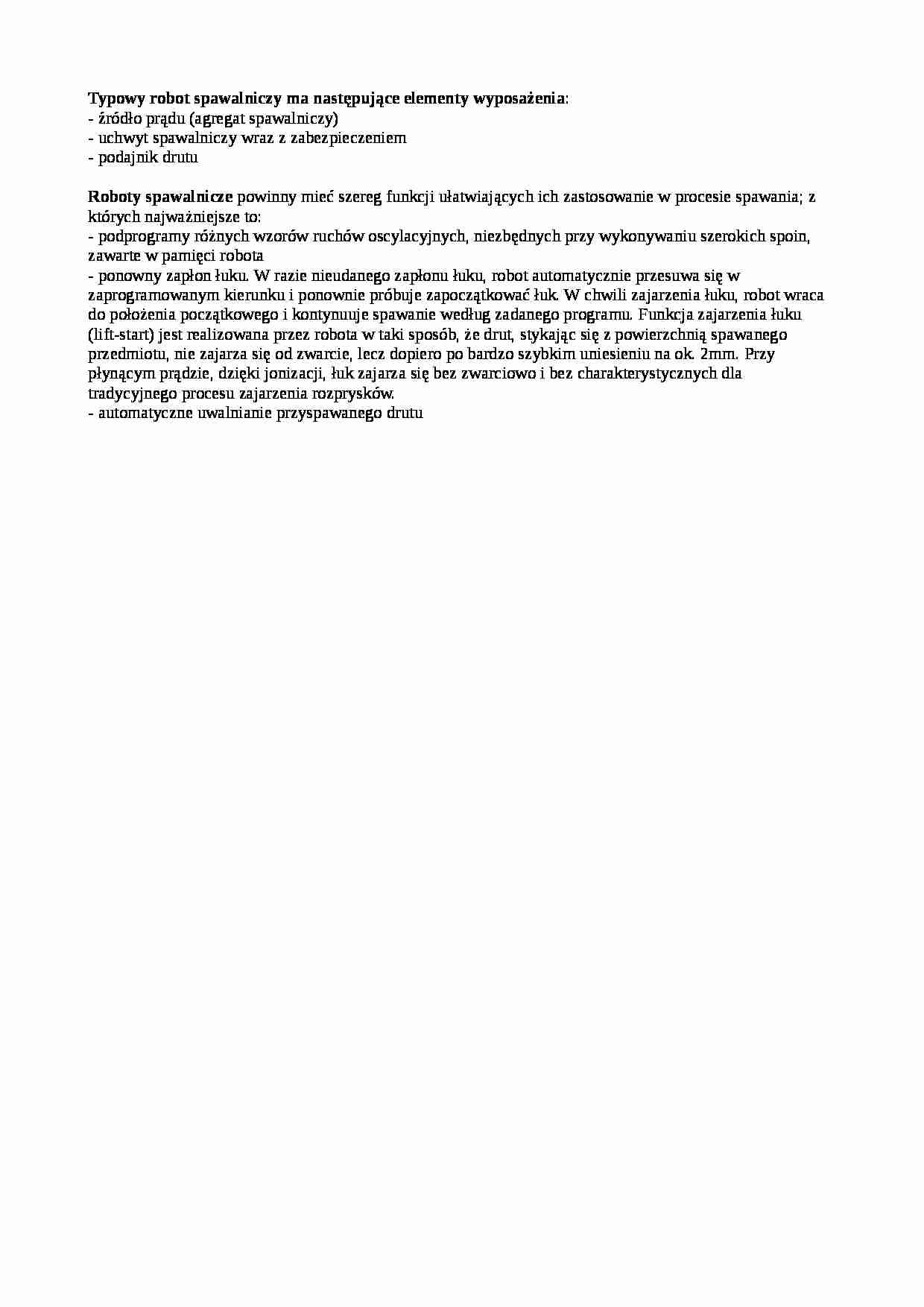 Roboty spawalnicze-opracowanie - strona 1