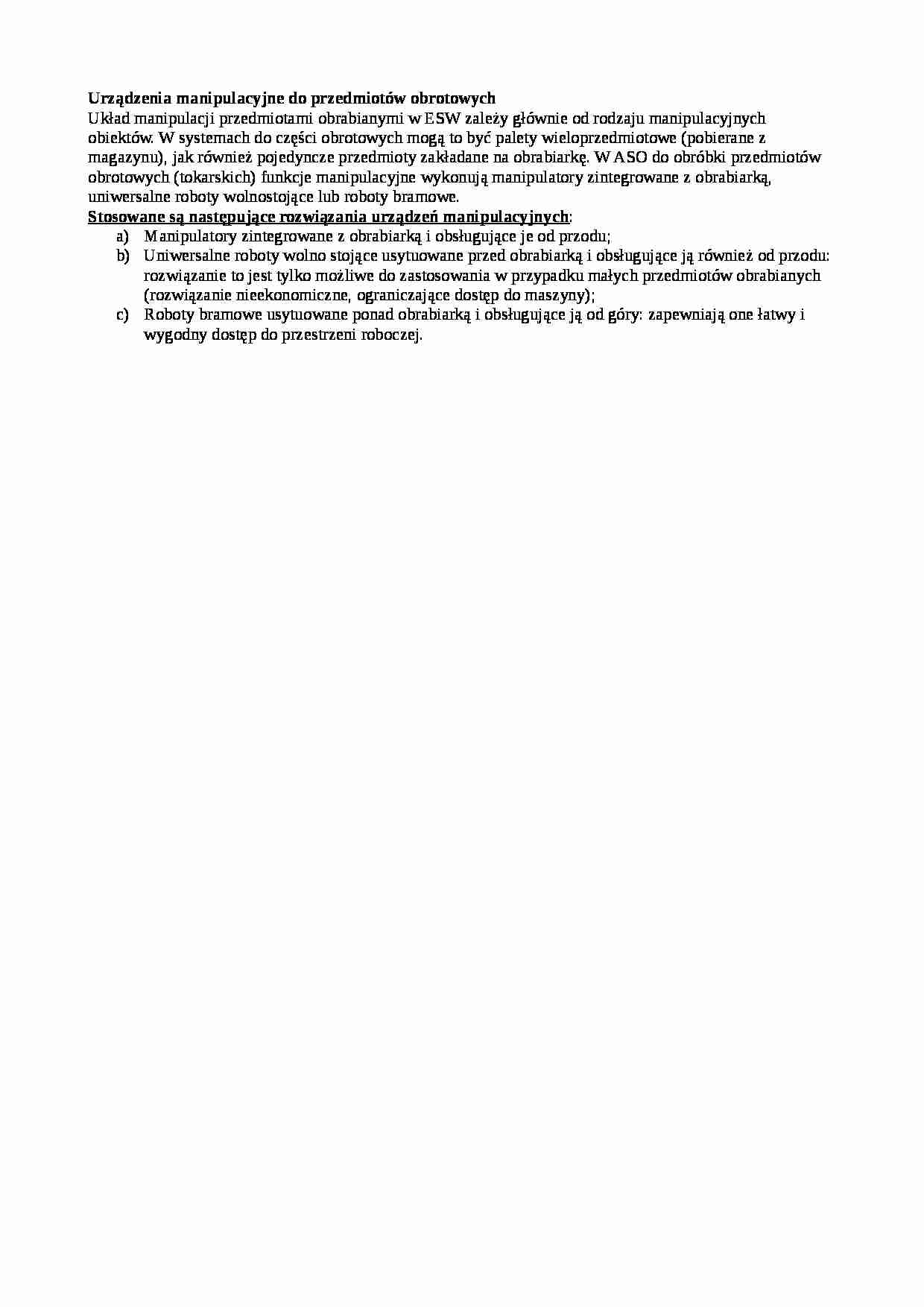 Urządzenia manipulacyjne do przedmiotów obrotowych-opracowanie - strona 1