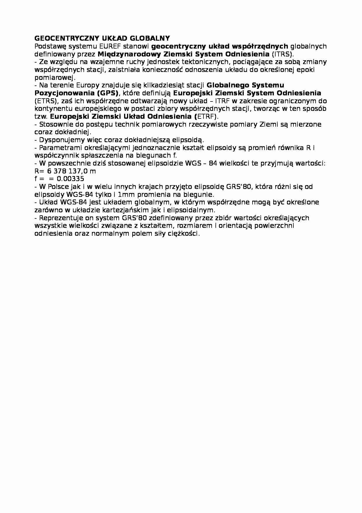 Geocentryczny układ globalny-opracowanie - strona 1