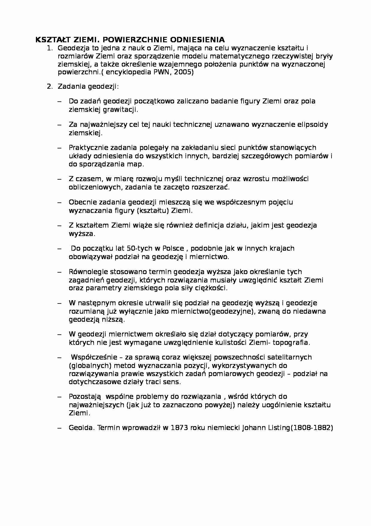 Kształt Ziemi, powierzchnie odniesienia-opracowanie - strona 1