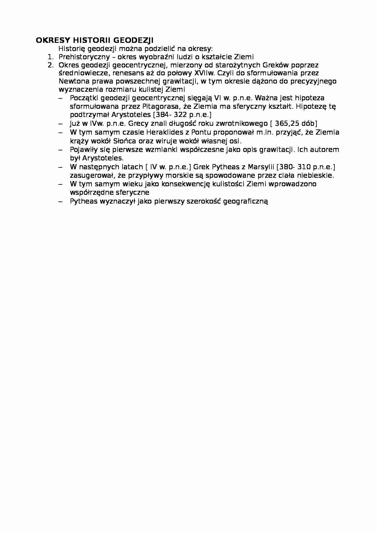 Okresy historii geodezji-opracowanie - strona 1