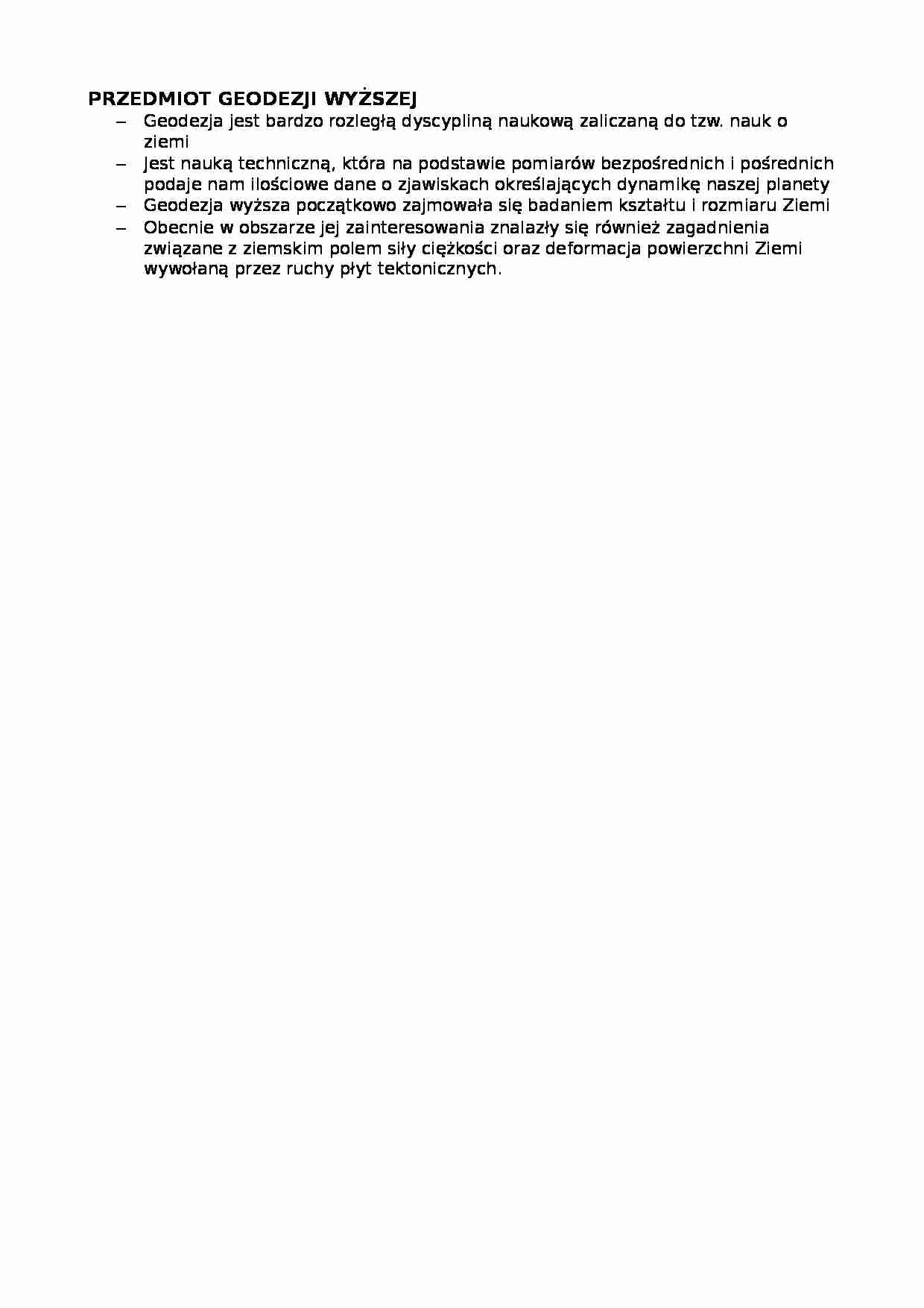 Przedmiot geodezji wyższej-opracowanie - strona 1