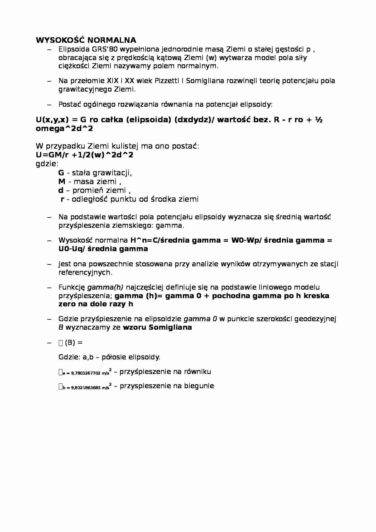 Wysokość normalna-opracowanie - strona 1