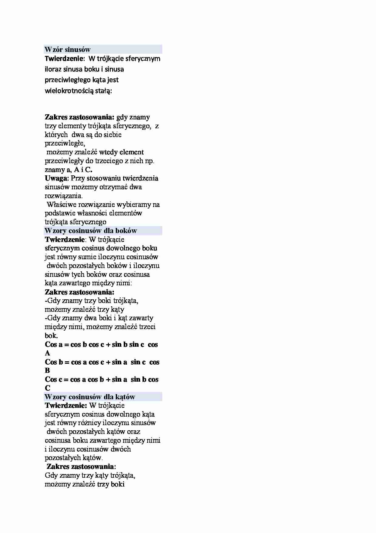 Geodezja i astronomia geodezyjna-wzory, opracowanie - strona 1