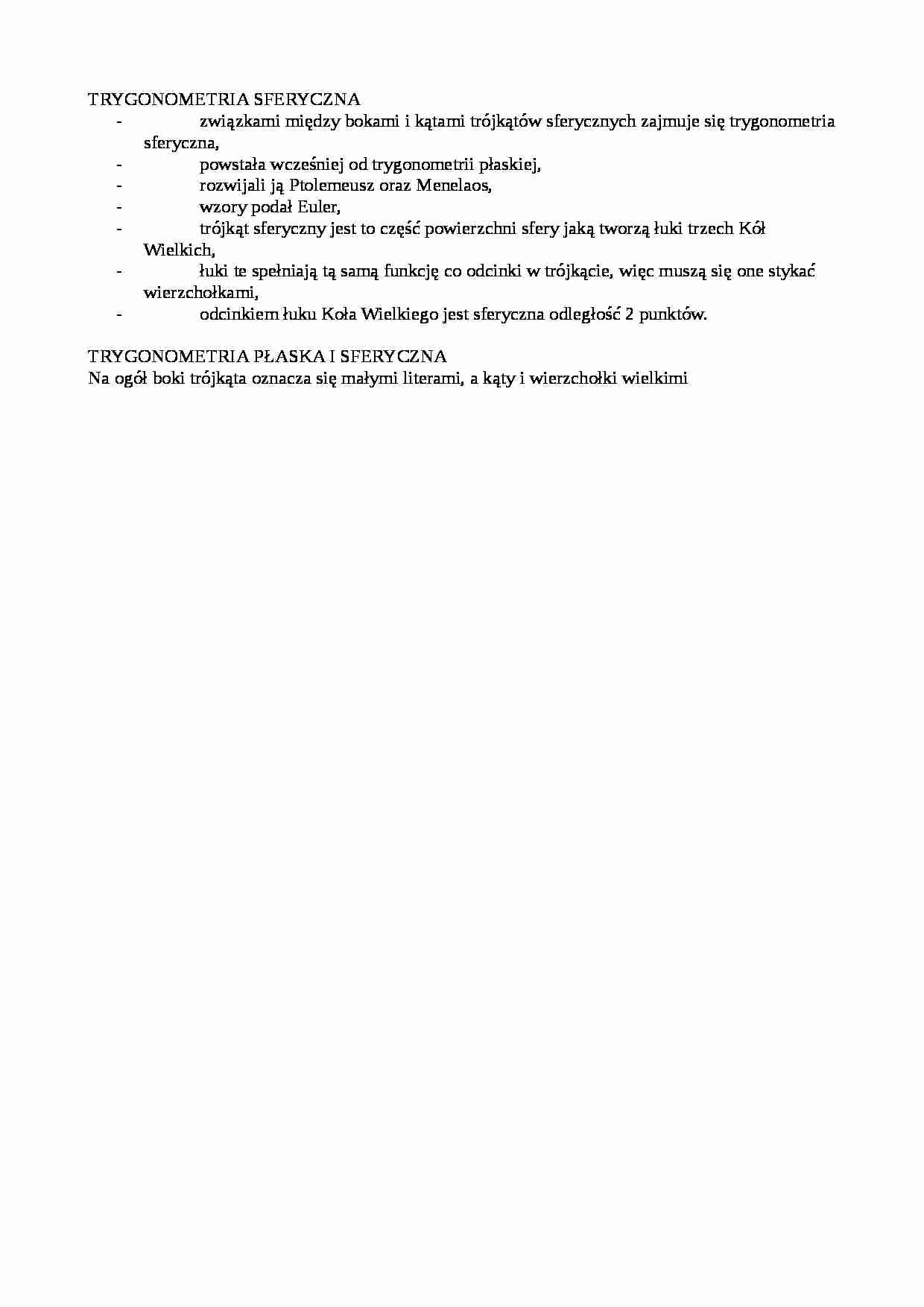 Trygonometria sferyczna-opracowanie - strona 1