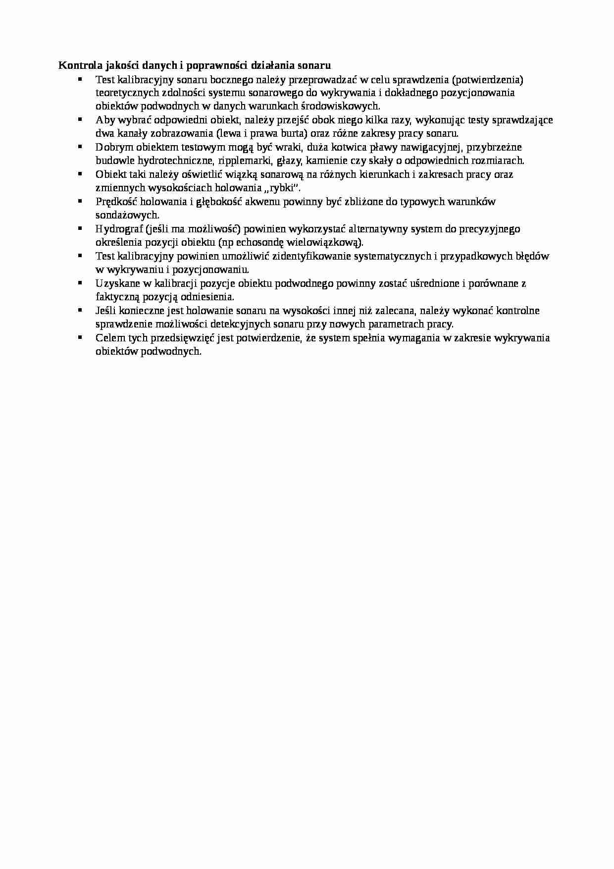 Kontrola jakości danych i poprawności działania sonaru-opracowanie - strona 1